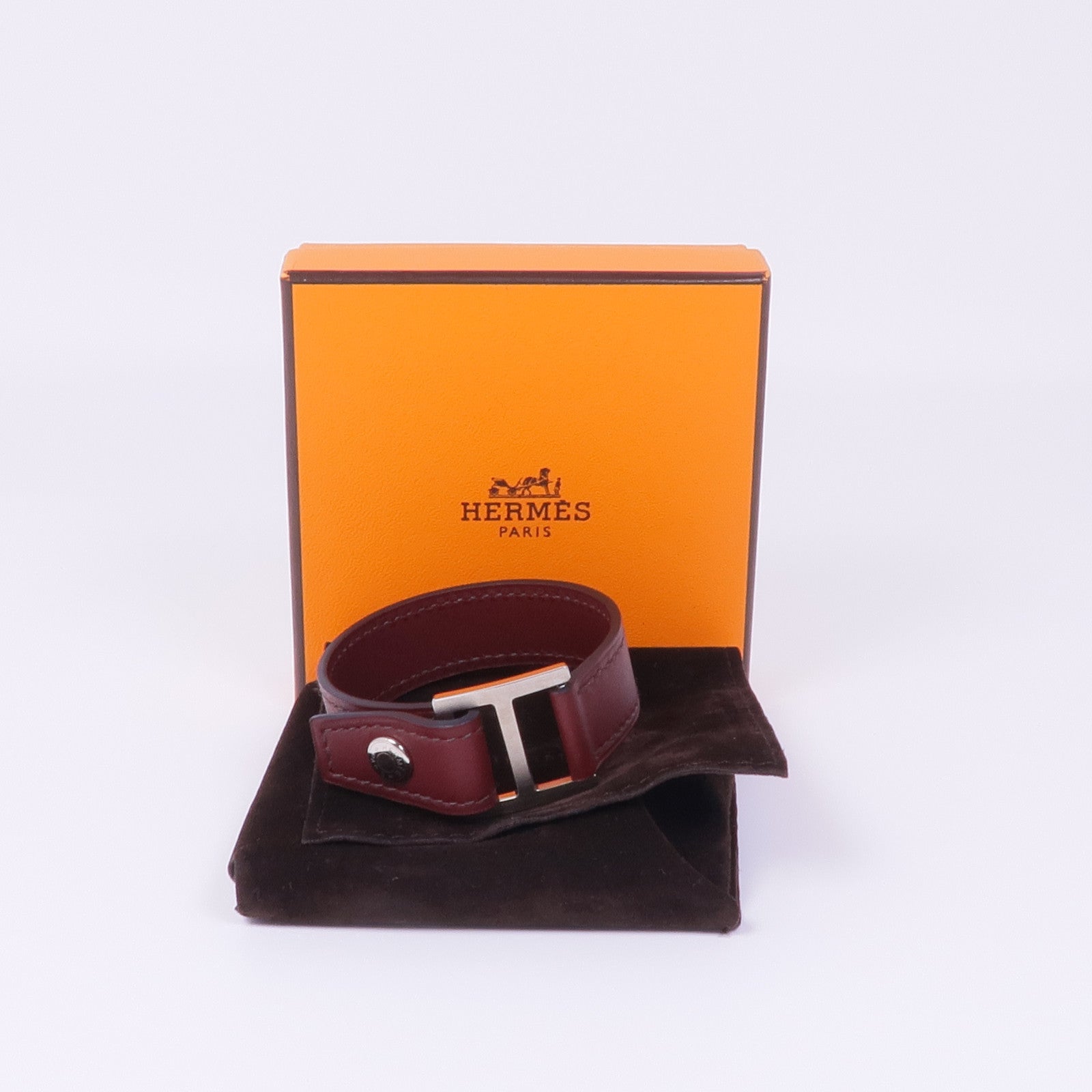 HERMES 【激減優惠】Swift皮革Bracelet銀扣手帶
