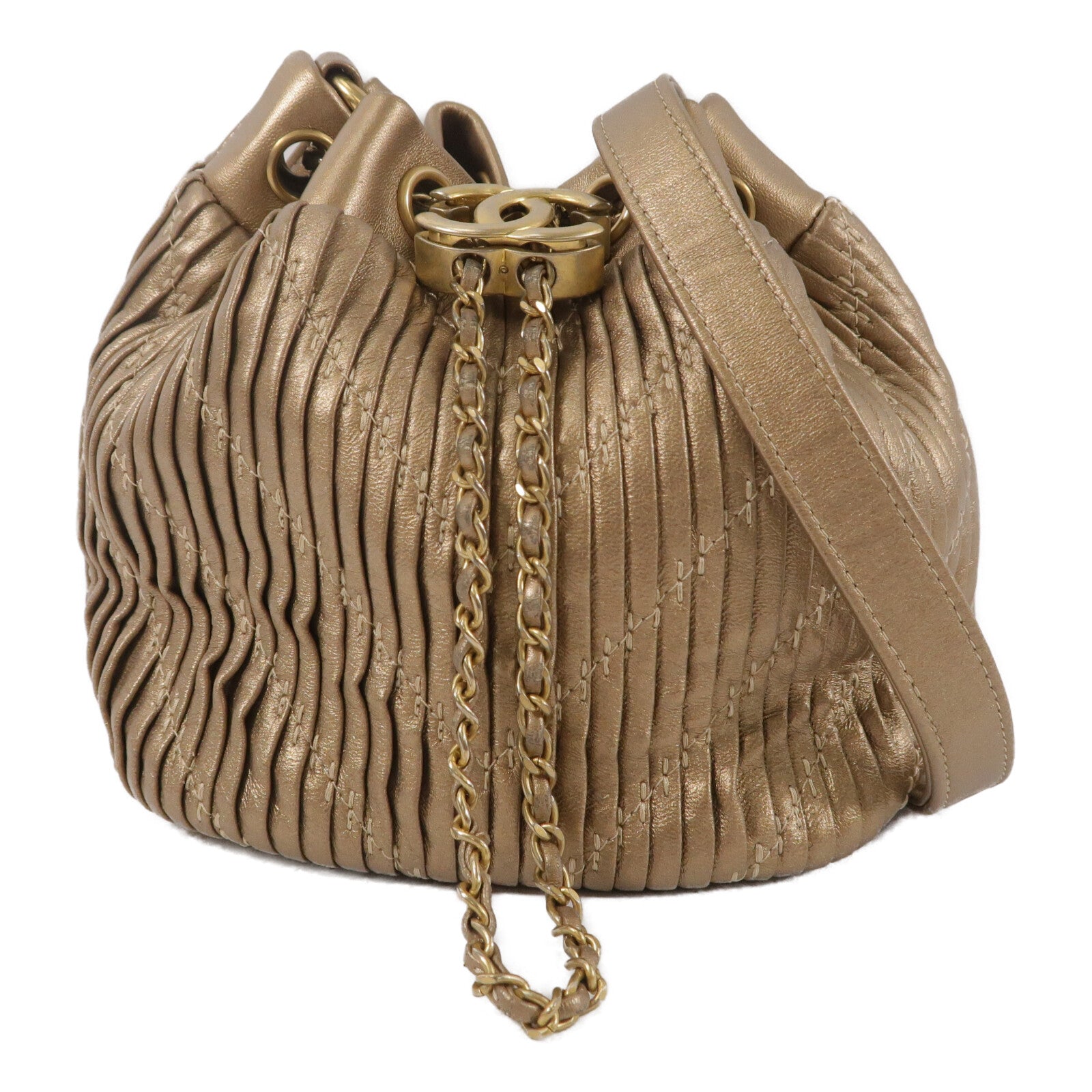 CHANEL 羊皮皮革Coco Pleats Drawstring Bag肩背袋
