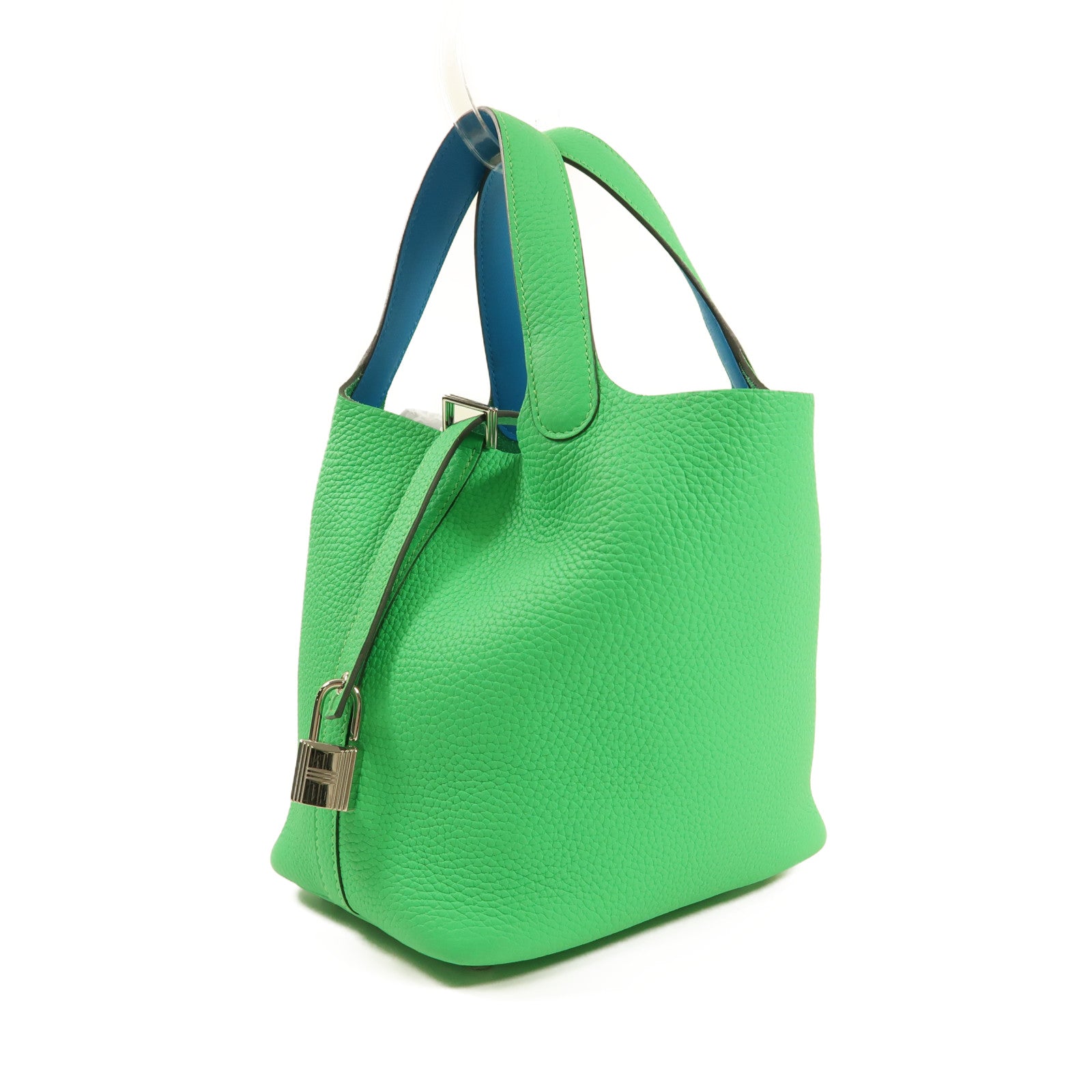 HERMES Clemence皮革Picotin PM銀扣手挽袋Vert Comic綠色
