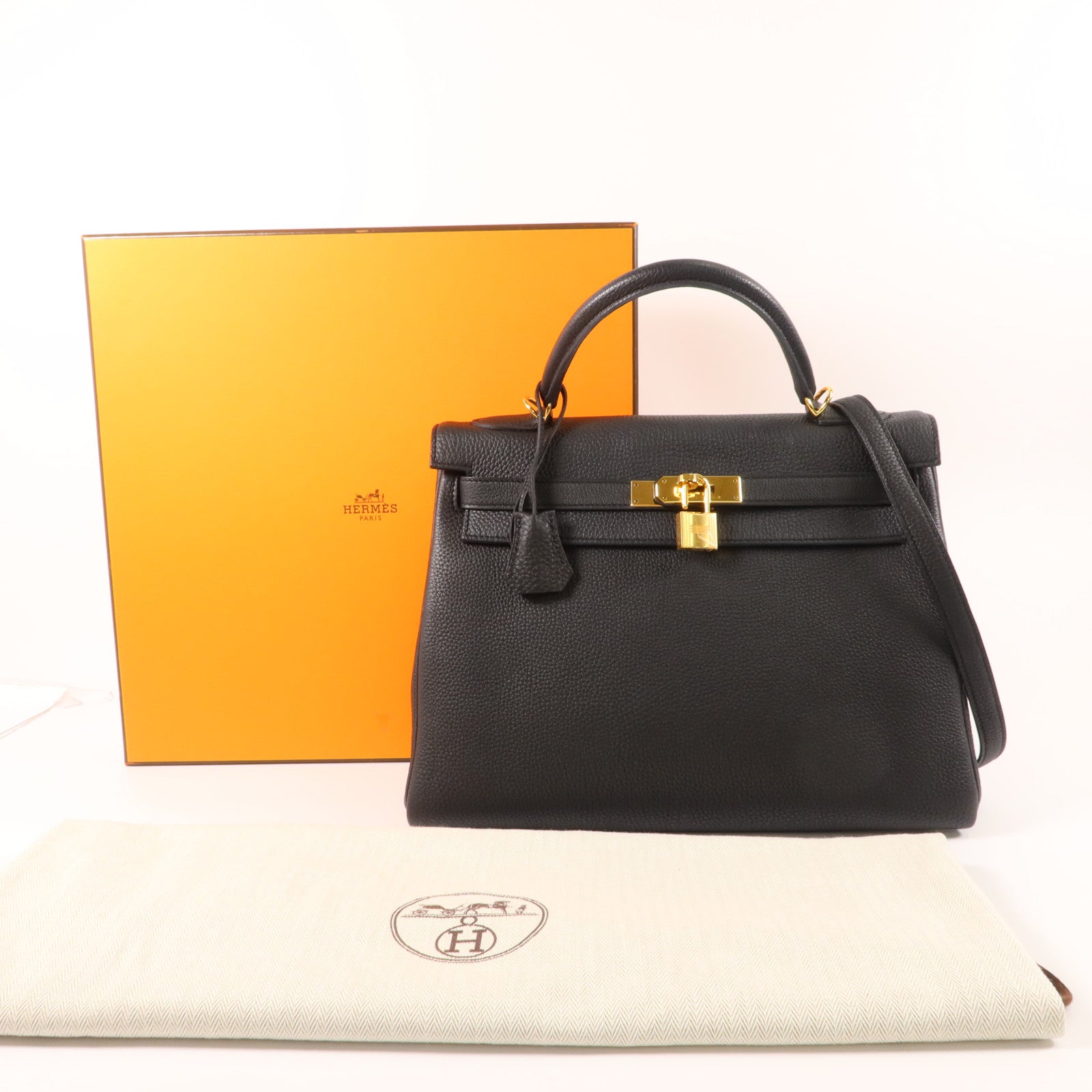 HERMES Togo皮革Kelly 32手挽肩背兩用袋Noir