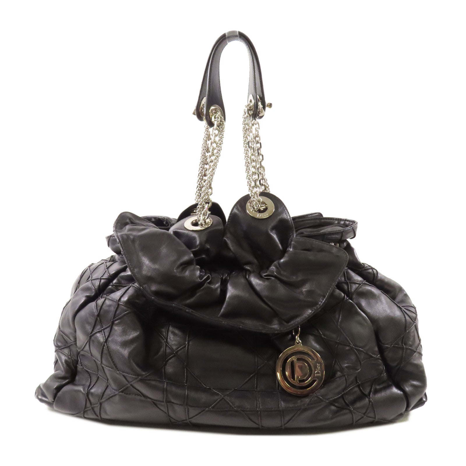 Dior 皮革Shoulder Bag銀扣鏈帶肩背袋黑色