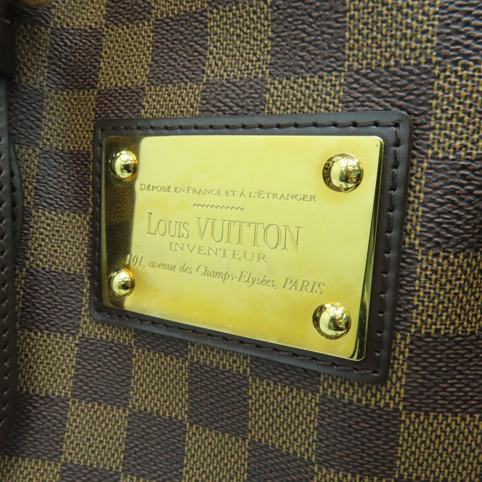 LOUIS VUITTON Damier Hampstead MM gold buckle handle bag brown