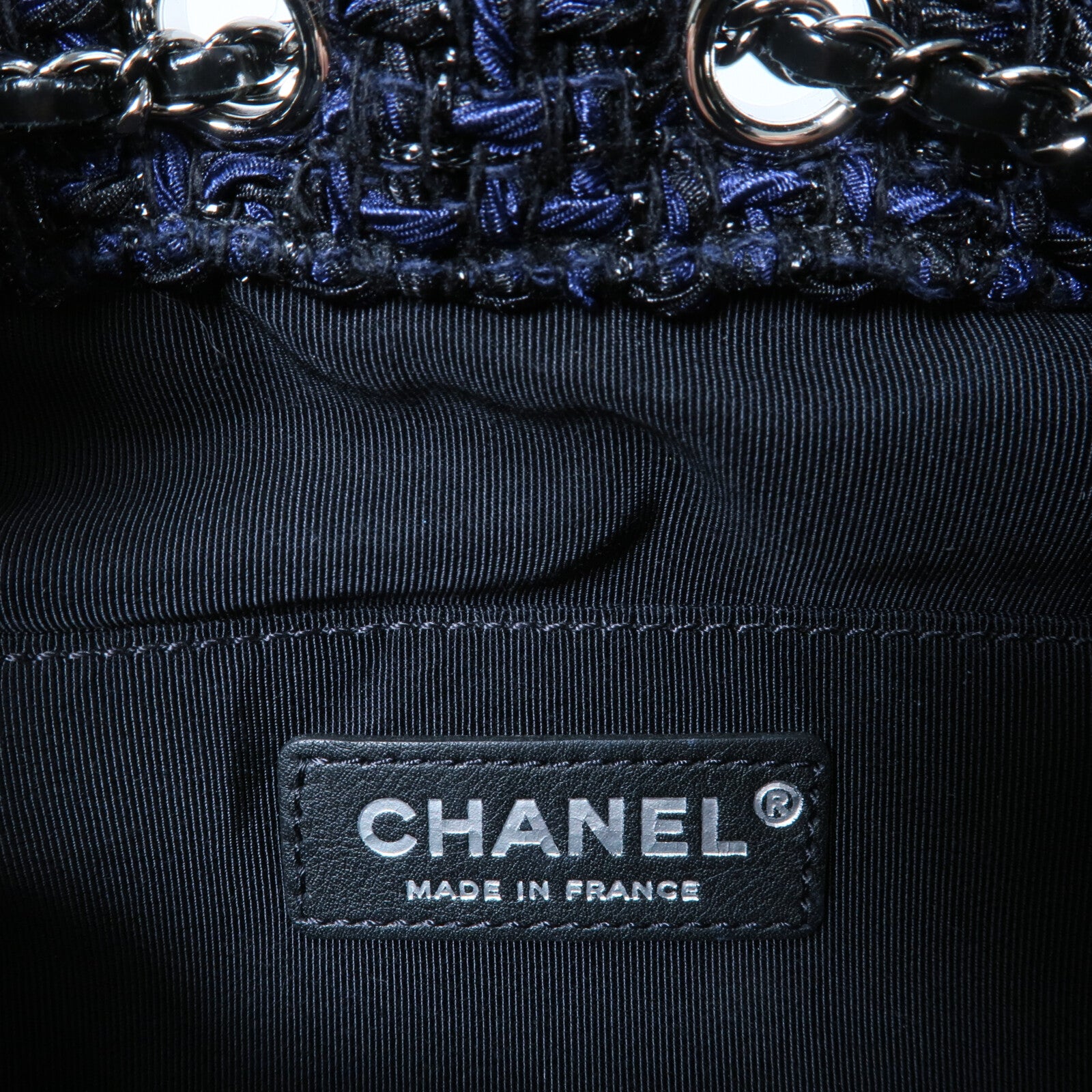 CHANEL 牛皮皮革/Tweed Small Gabrielle Bucket鏈帶肩背袋
