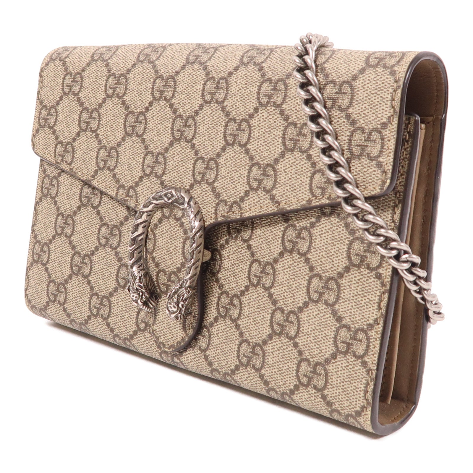 GUCCI 塗層帆布Dionysus Wallet On Chain銀扣鏈帶肩背袋