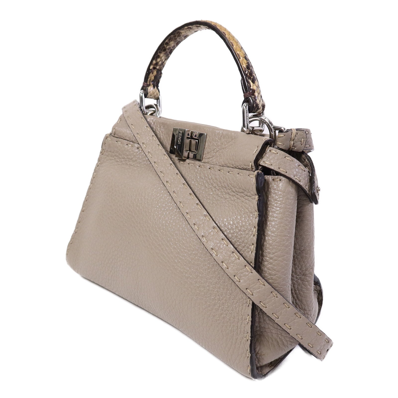 FENDI 牛皮皮革/蛇皮皮革Peekaboo Min手挽肩背兩用袋