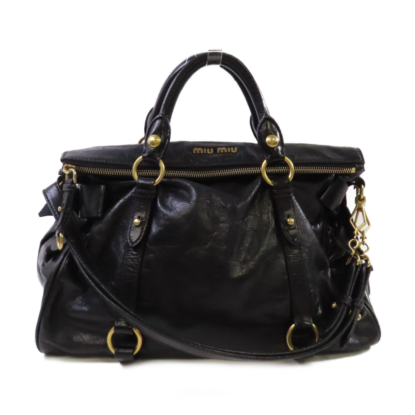 Miu Miu 牛皮皮革2Way Shoulder Bag金扣手挽肩背兩用袋黑色