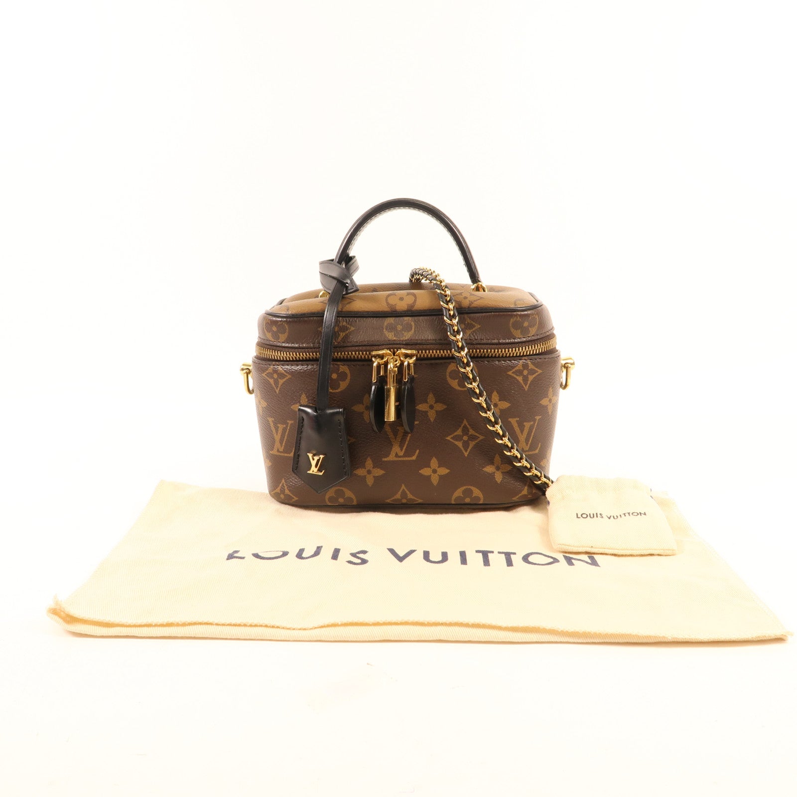 LOUIS VUITTON Monogram Reverse Vanity PM金扣手挽肩背兩用袋棕色