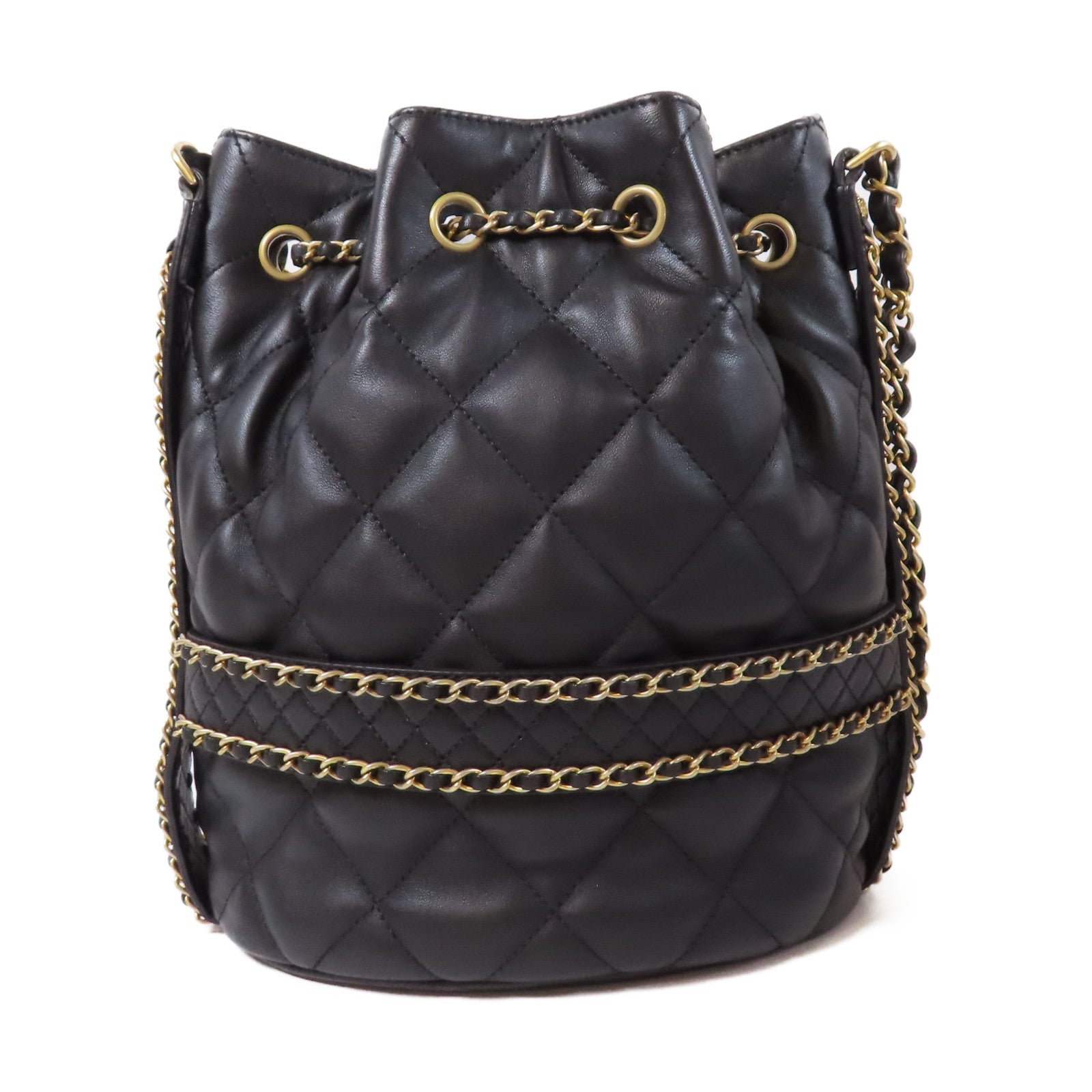 CHANEL 【激減優惠】菱格羊皮皮革Chain Shoulder Bucket金扣鏈帶肩背袋黑色