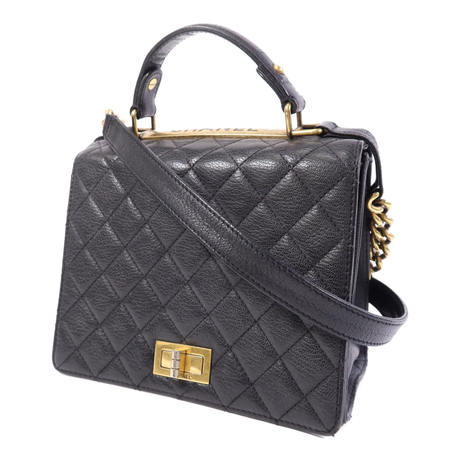 CHANEL 牛皮皮革Rita Top Handle Flap金扣鏈帶肩背袋