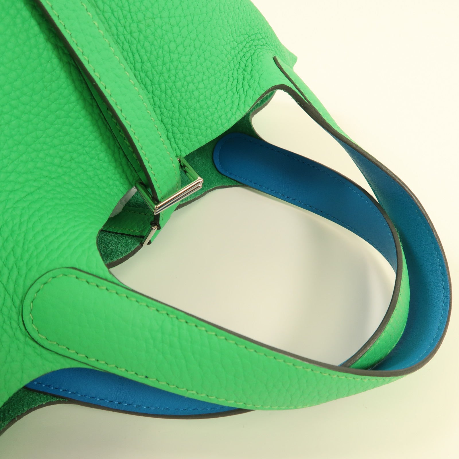 HERMES Clemence皮革Picotin PM銀扣手挽袋Vert Comic綠色