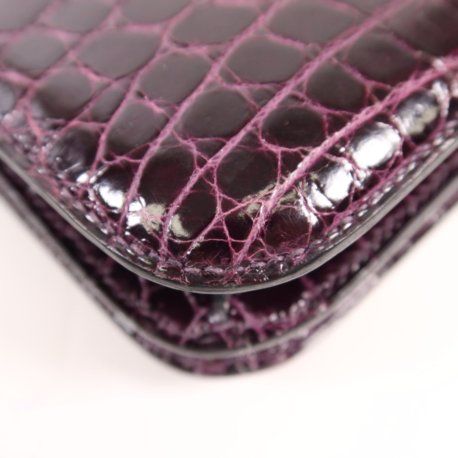 HERMES 鱷魚皮革Constance Elan銀扣肩背袋Amethyst