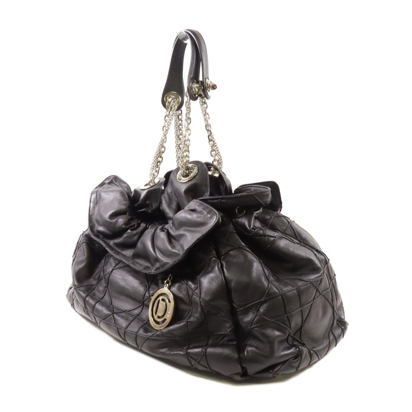 Dior 皮革Shoulder Bag銀扣鏈帶肩背袋黑色
