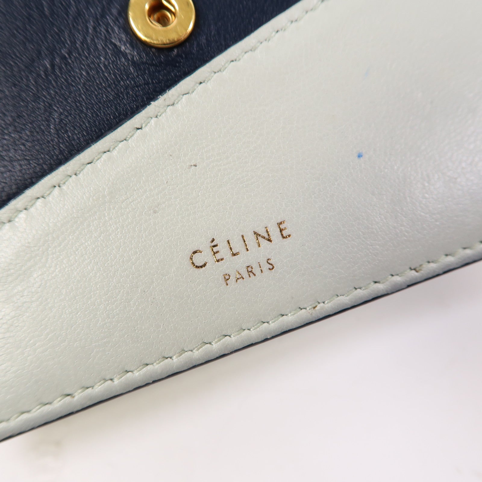 CELINE 牛皮皮革Card Case金扣卡片套藍色