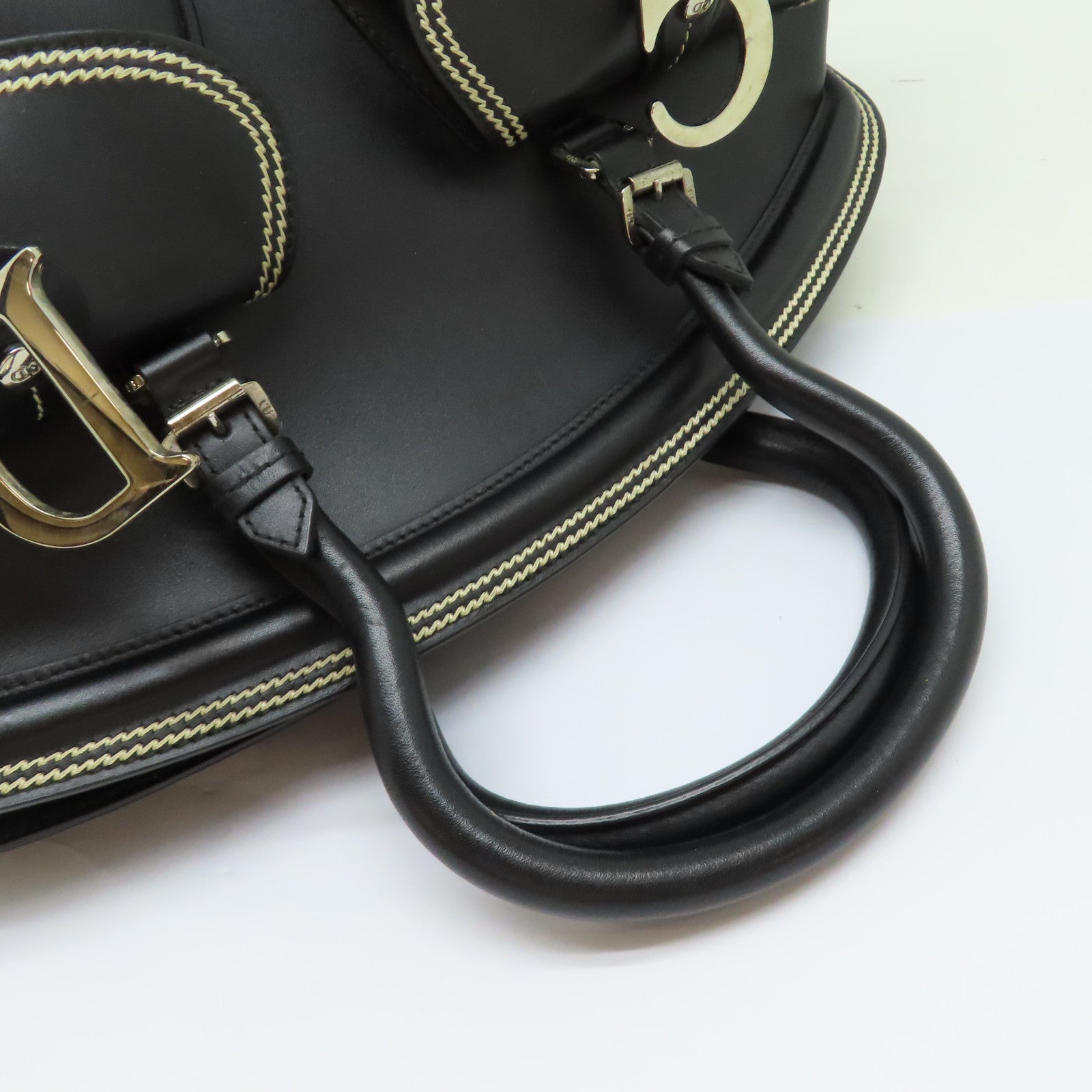 Dior 牛皮皮革Hand Bag銀扣手挽袋黑色