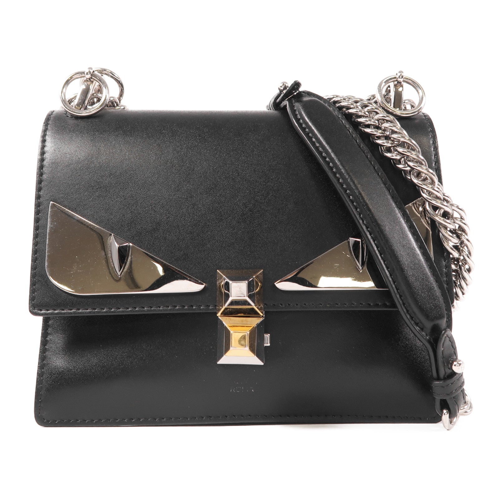 FENDI 牛皮皮革Kan I Monster Eyes銀扣鏈帶肩背袋