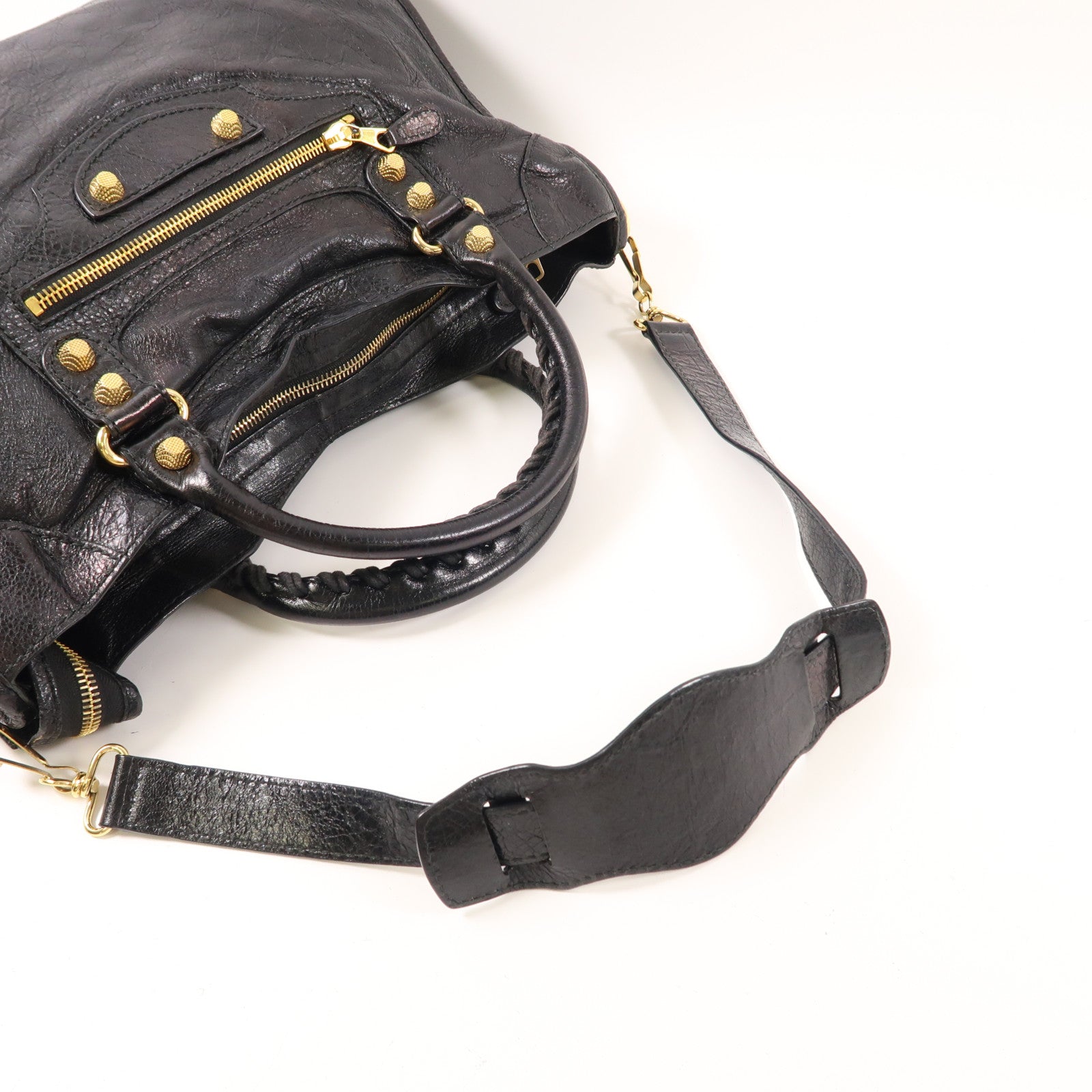 BALENCIAGA 牛皮皮革City Bag金扣手挽肩背兩用袋黑色
