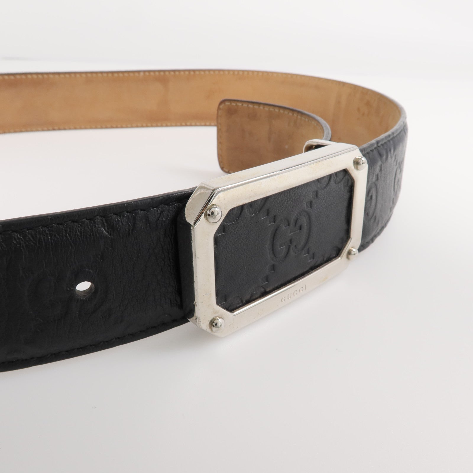 GUCCI 牛皮皮革Belt銀扣皮帶