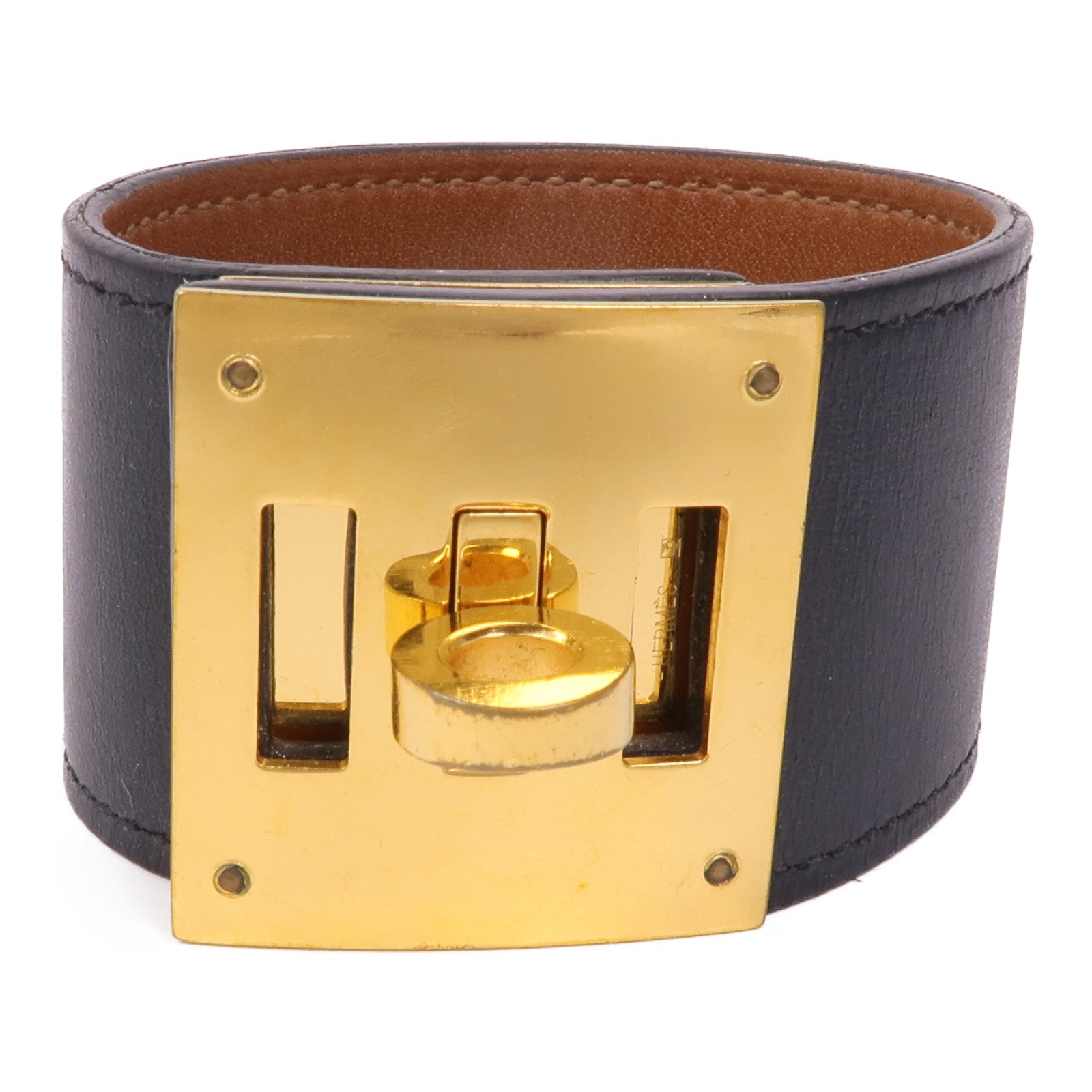HERMES GHW Kelly Dog Bracelet Veau Swift Leather Noir Black