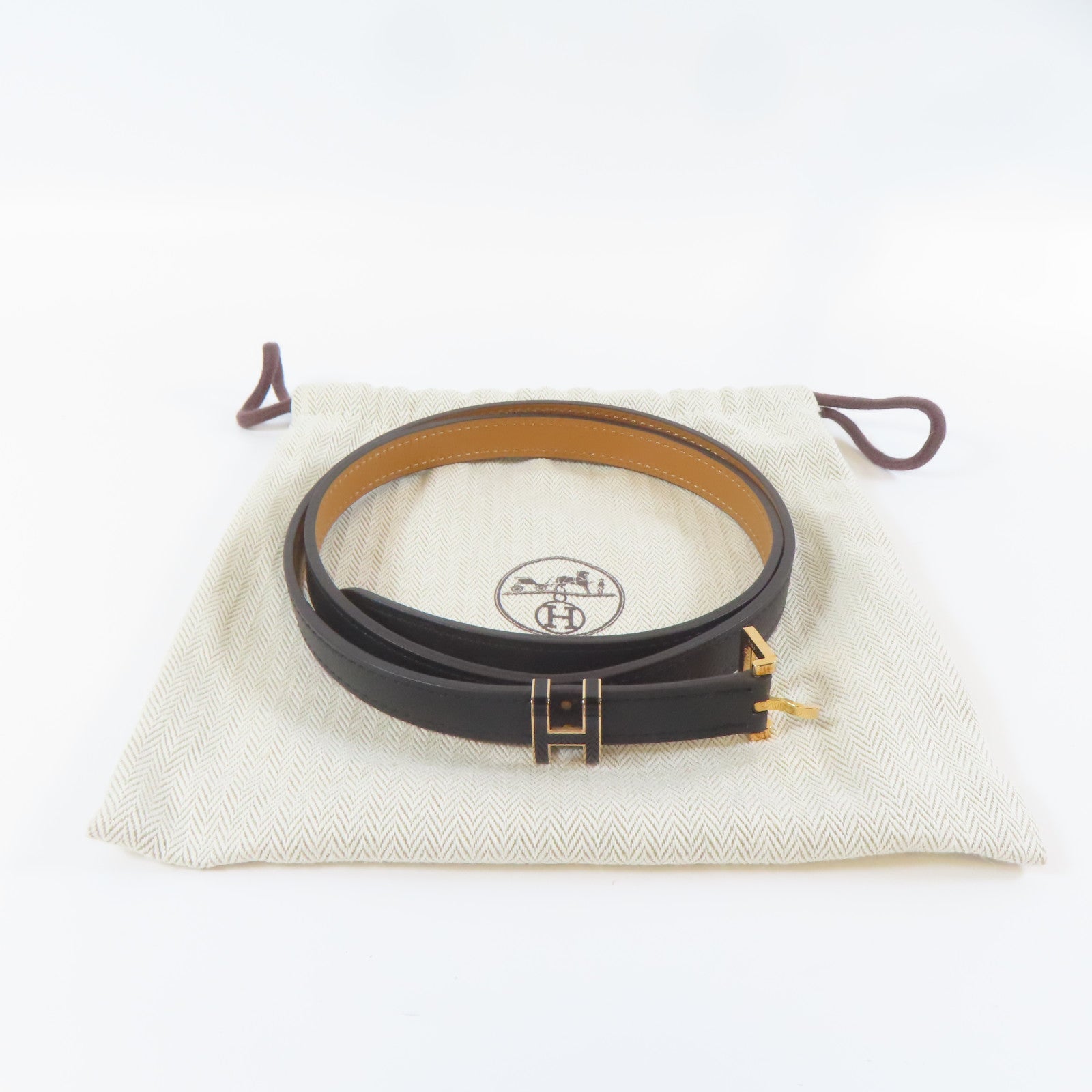 HERMES Veau Epsom皮革Pop H Belt金扣皮帶黑色