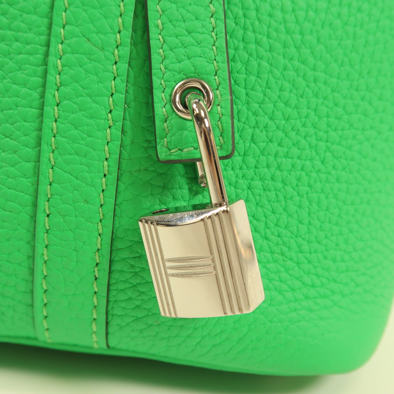HERMES Clemence皮革Picotin PM銀扣手挽袋Vert Comic綠色