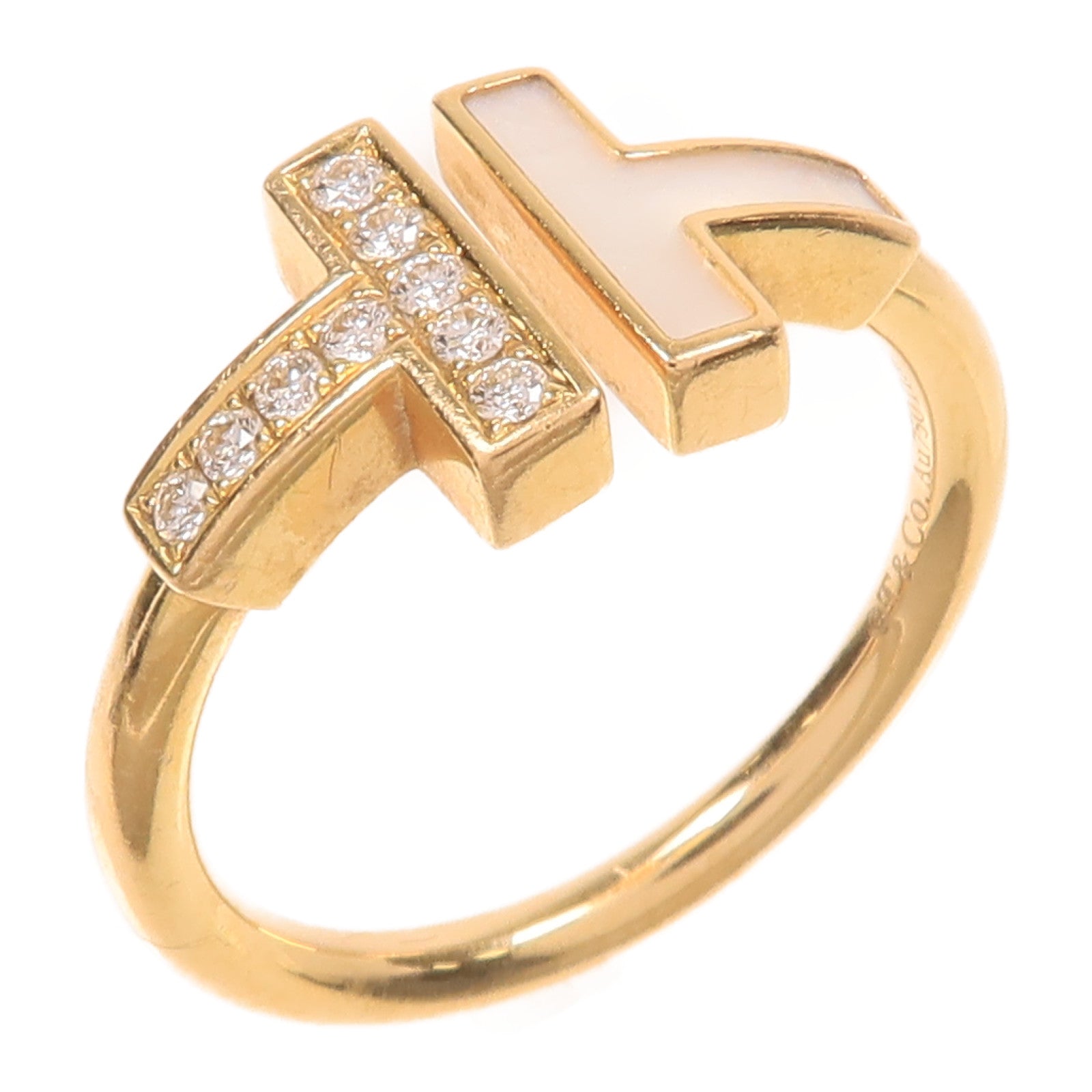 TIFFANY＆CO 18K玫瑰金/珍珠貝殼Diamond T Wire鑽石戒指US#5.25