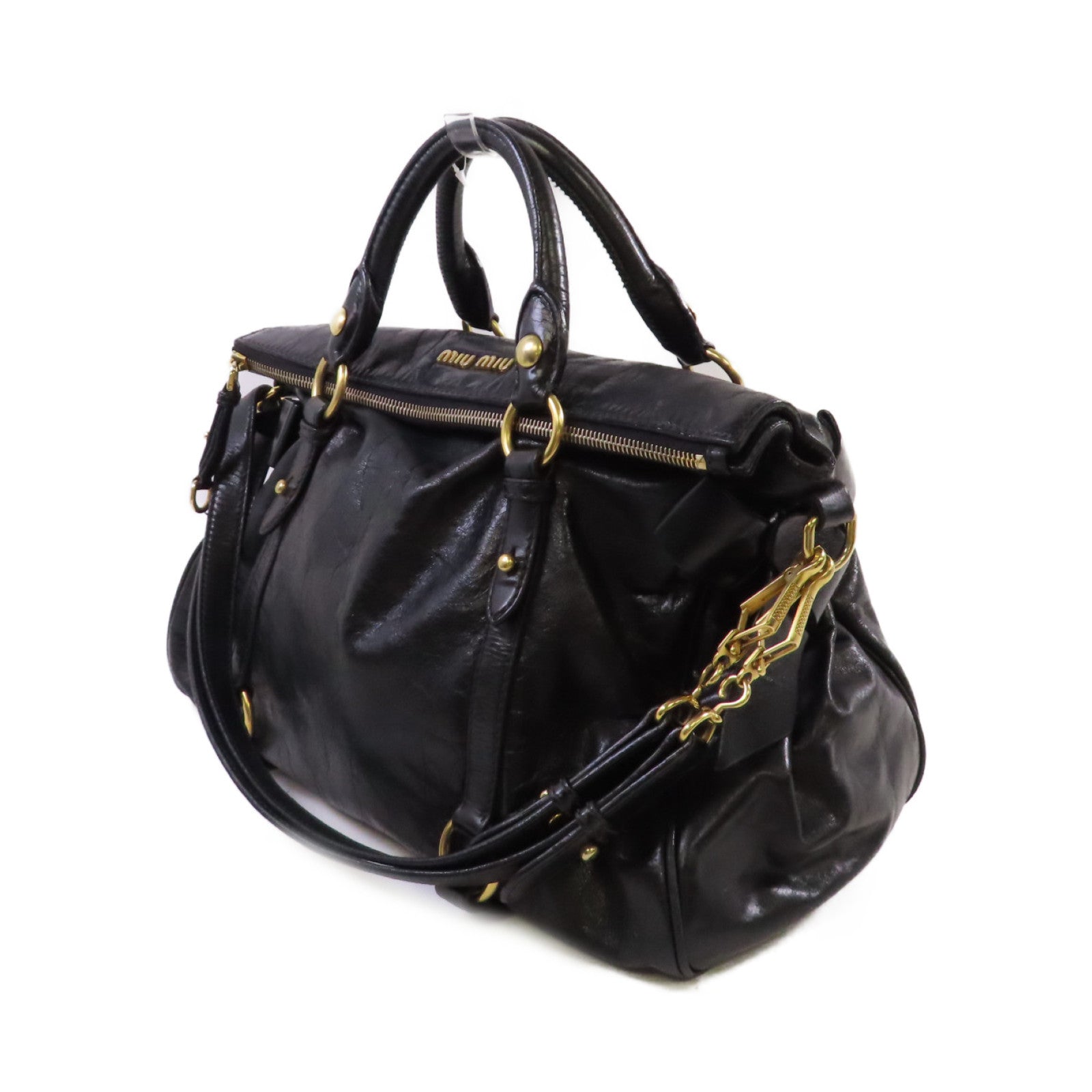 Miu Miu 牛皮皮革2Way Shoulder Bag金扣手挽肩背兩用袋黑色