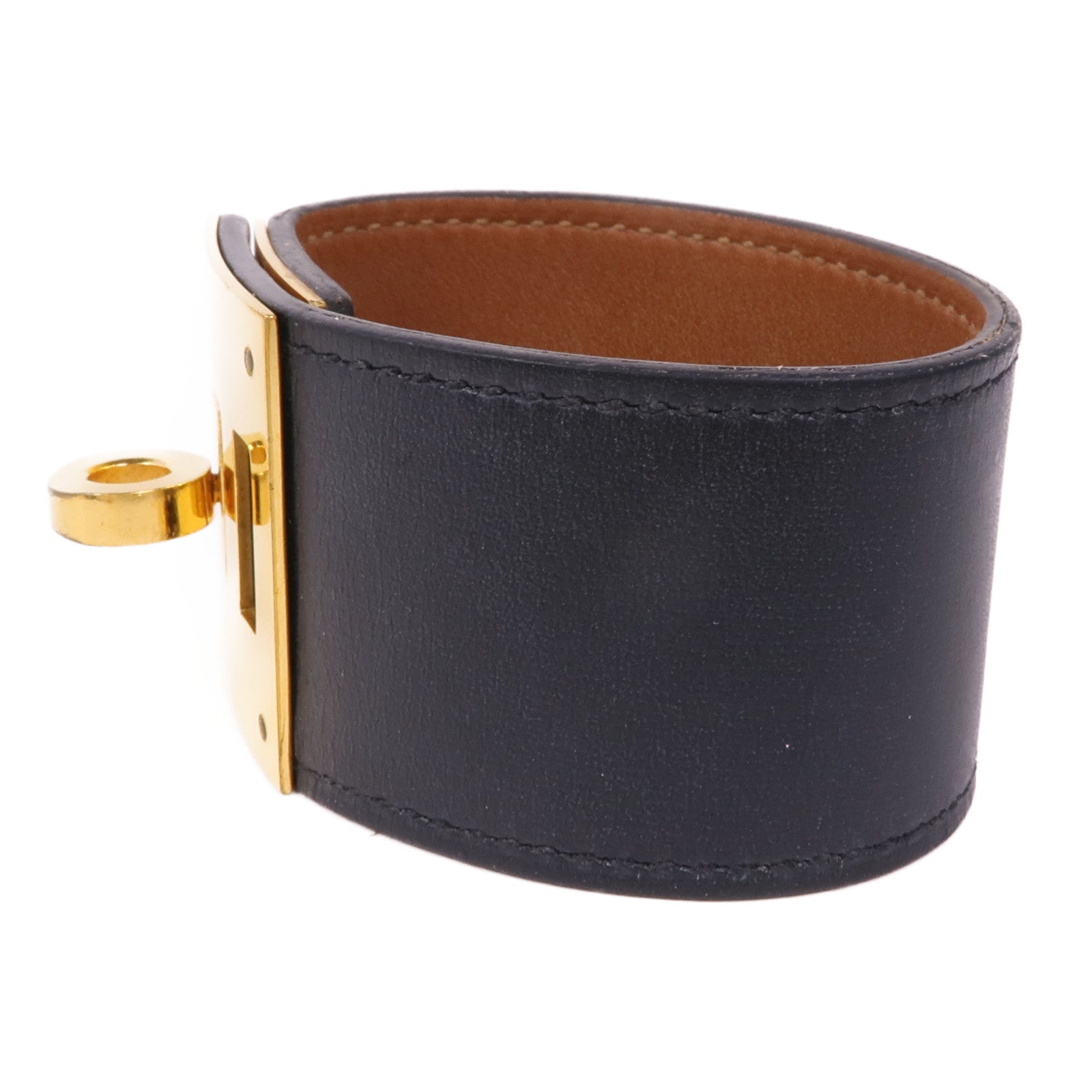 HERMES GHW Kelly Dog Bracelet Veau Swift Leather Noir Black