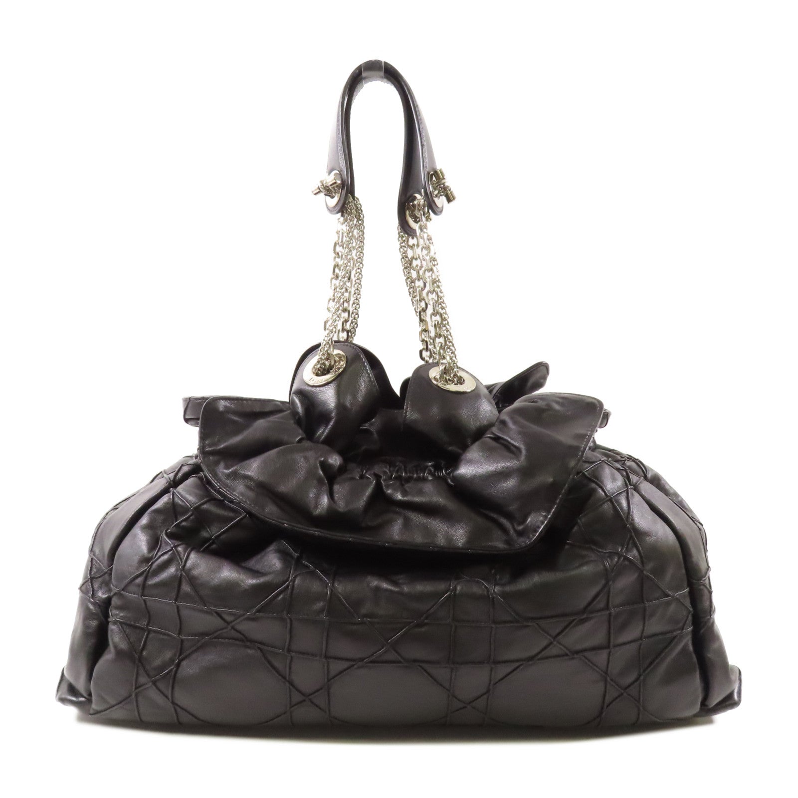 Dior 皮革Shoulder Bag銀扣鏈帶肩背袋黑色