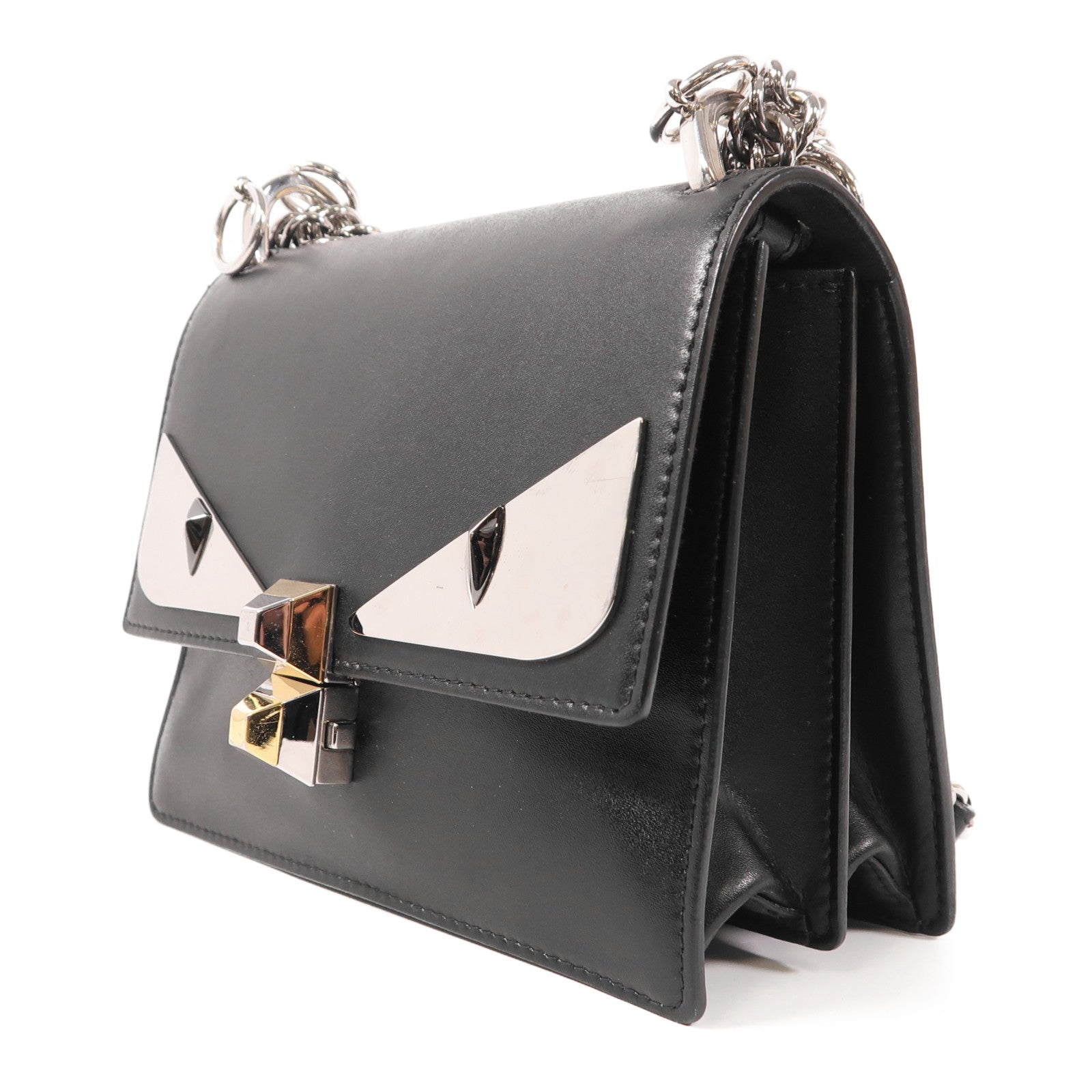 FENDI 牛皮皮革Kan I Monster Eyes銀扣鏈帶肩背袋