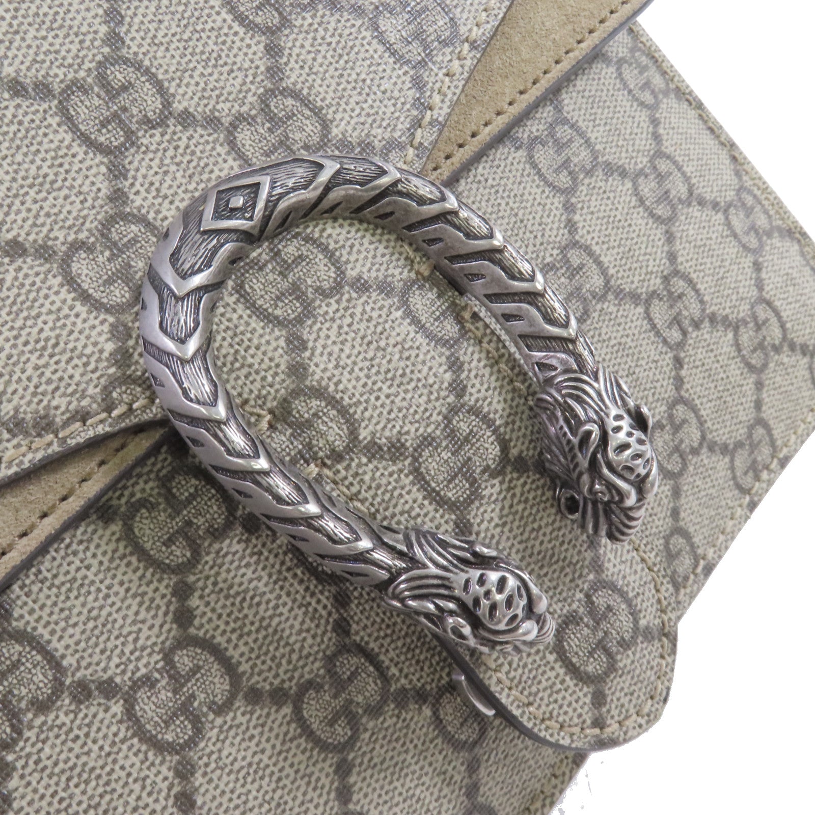 GUCCI 塗層帆布GG Supreme Dionysus Mini Chain Shoulder Bag銀扣鏈帶肩背袋啡色