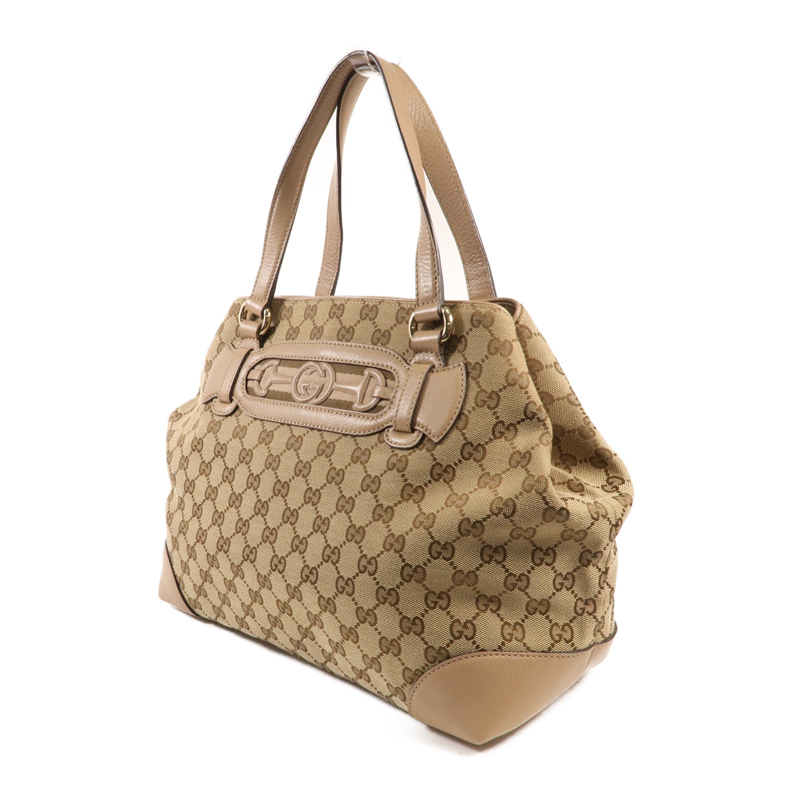 GUCCI 帆布GG Horsebit金扣肩背袋