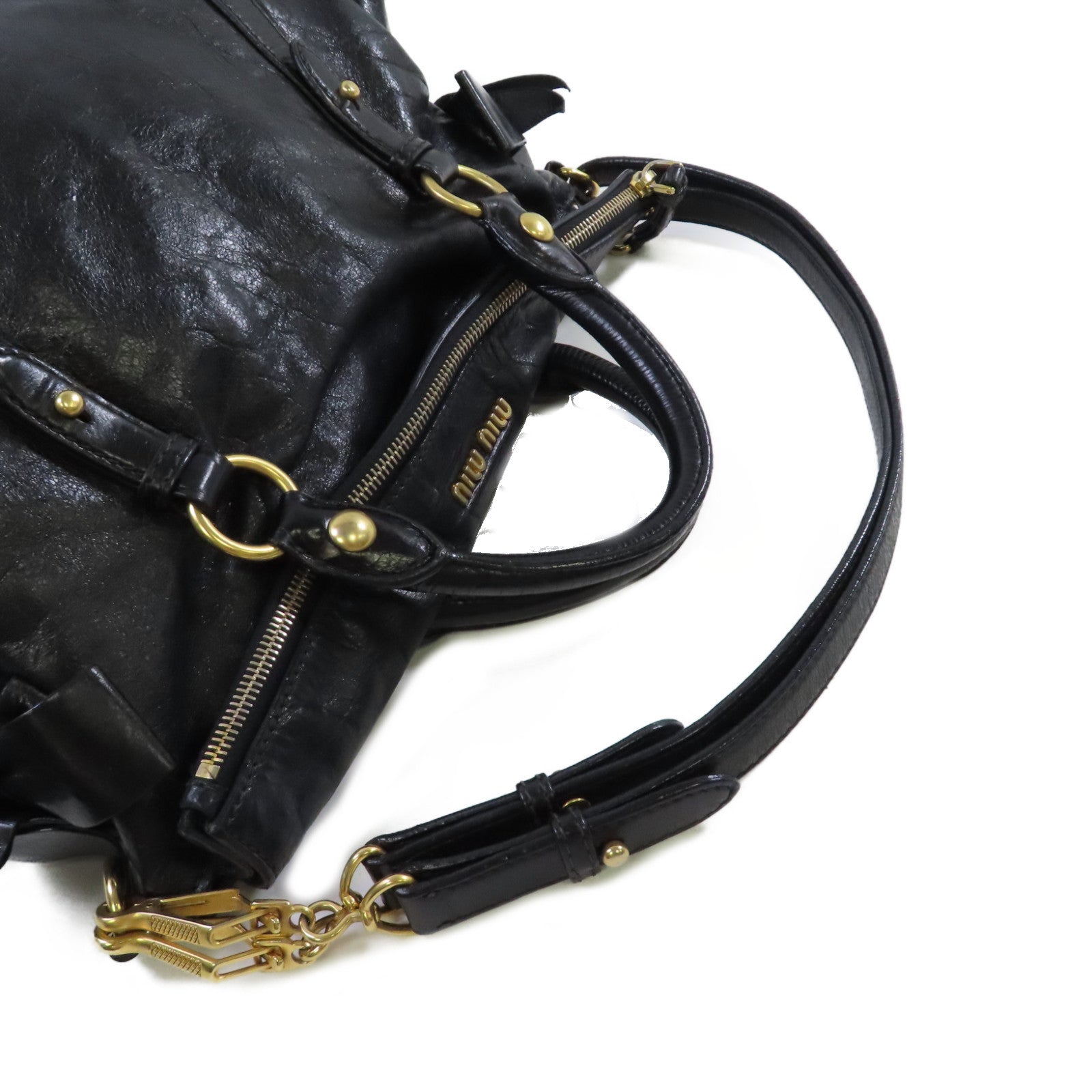 Miu Miu 牛皮皮革2Way Shoulder Bag金扣手挽肩背兩用袋黑色