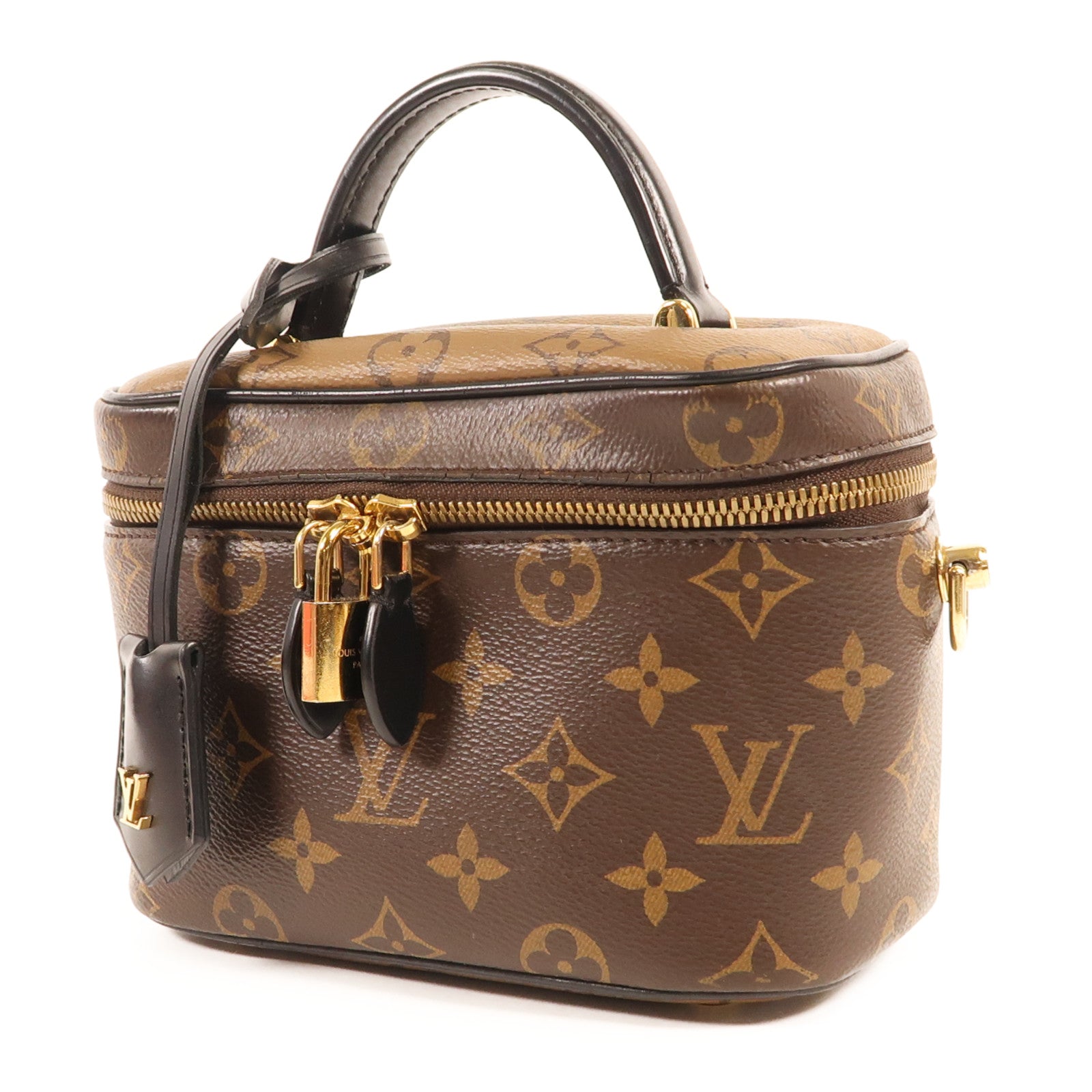 LOUIS VUITTON Monogram Reverse Vanity PM金扣手挽肩背兩用袋棕色