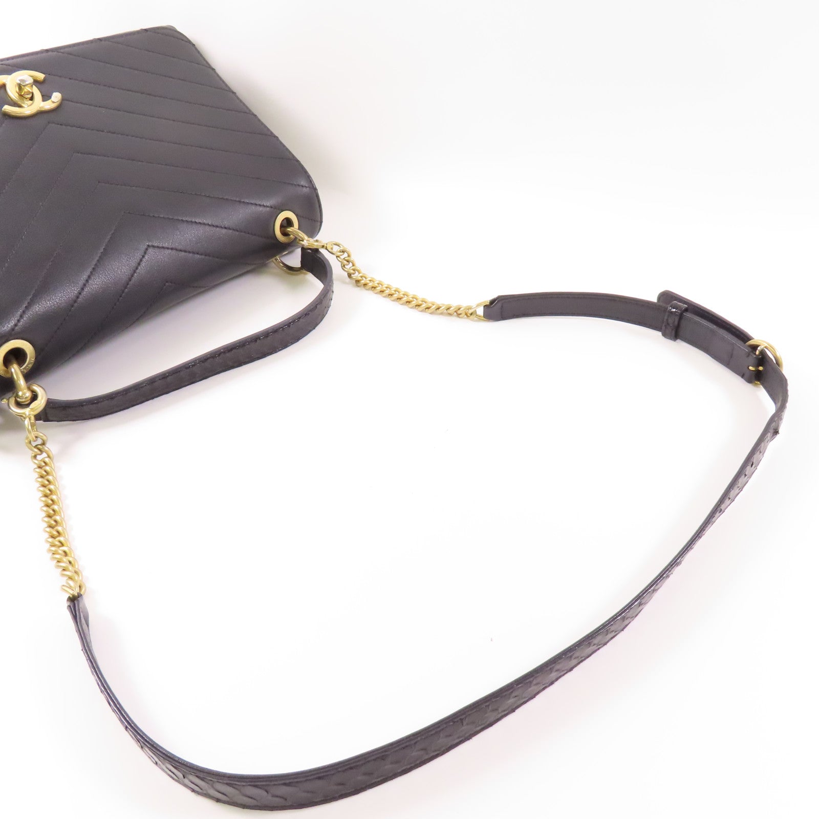 CHANEL 【激減優惠】蛇皮/牛皮皮革金扣2 Way Bag手挽肩背兩用袋