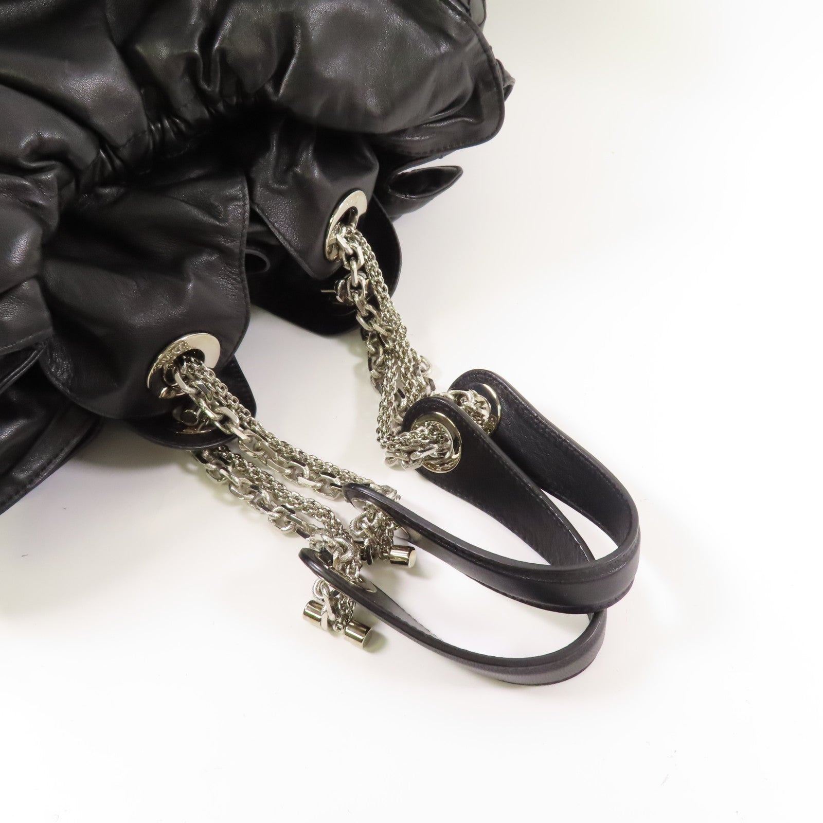 Dior 皮革Shoulder Bag銀扣鏈帶肩背袋黑色