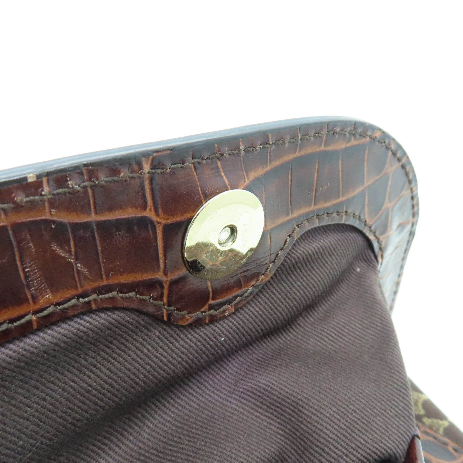 CELINE canvas Shoulder Bag gold buckle shoulder bag brown