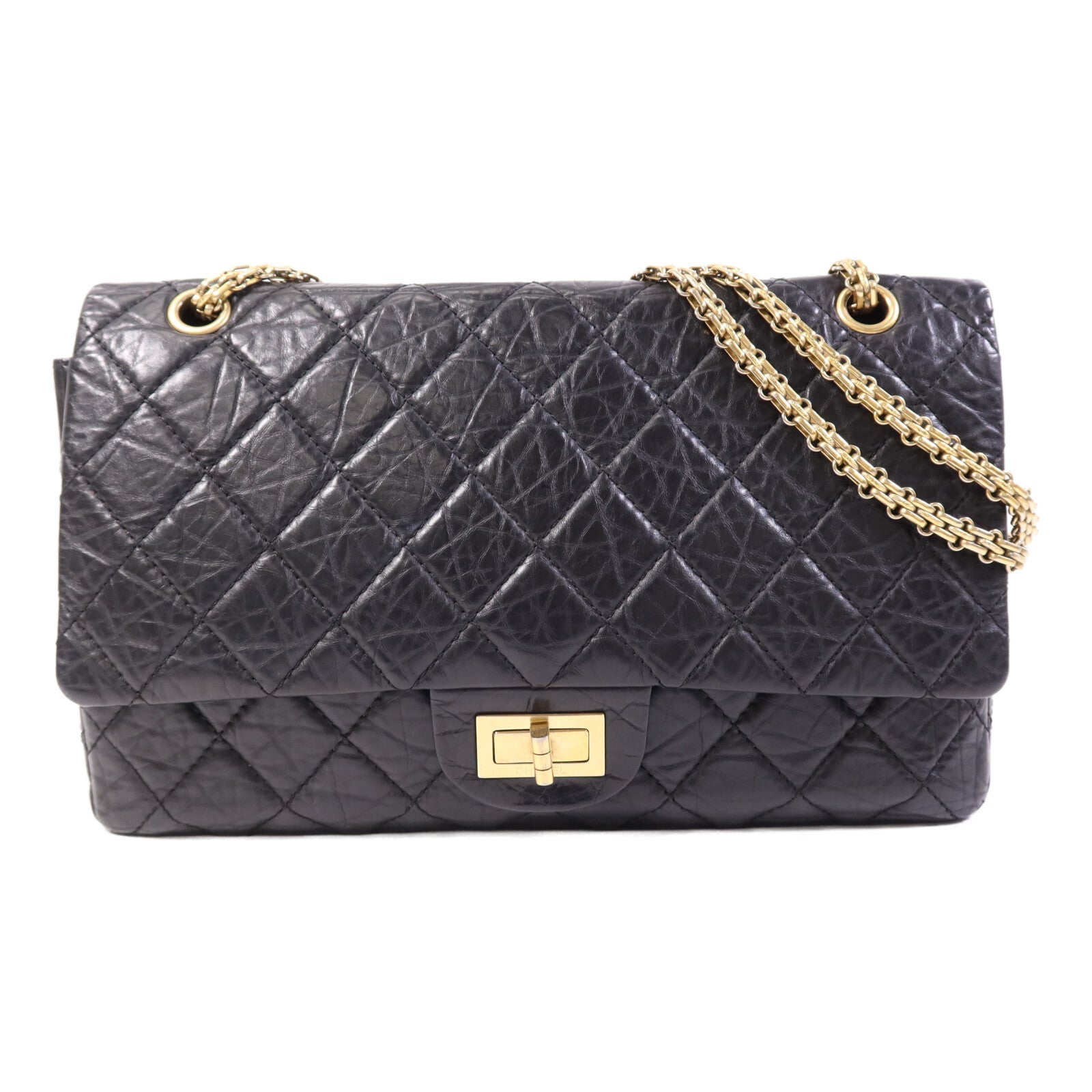 CHANEL 【激減優惠】牛皮皮革2.55 Large金扣鏈帶肩背袋