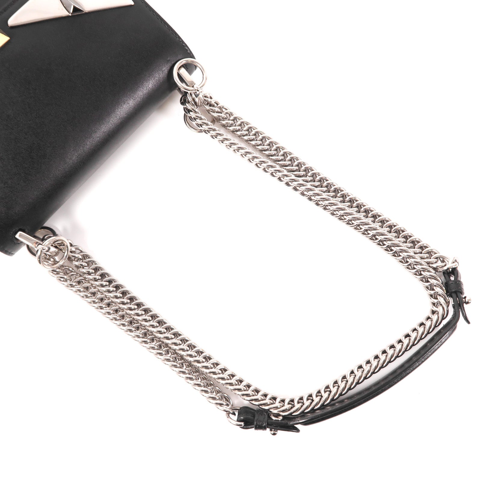 FENDI SHW Kan I Monster Eyes Chain Shoulder Bag 8M381.2SR Calfskin Leather Black