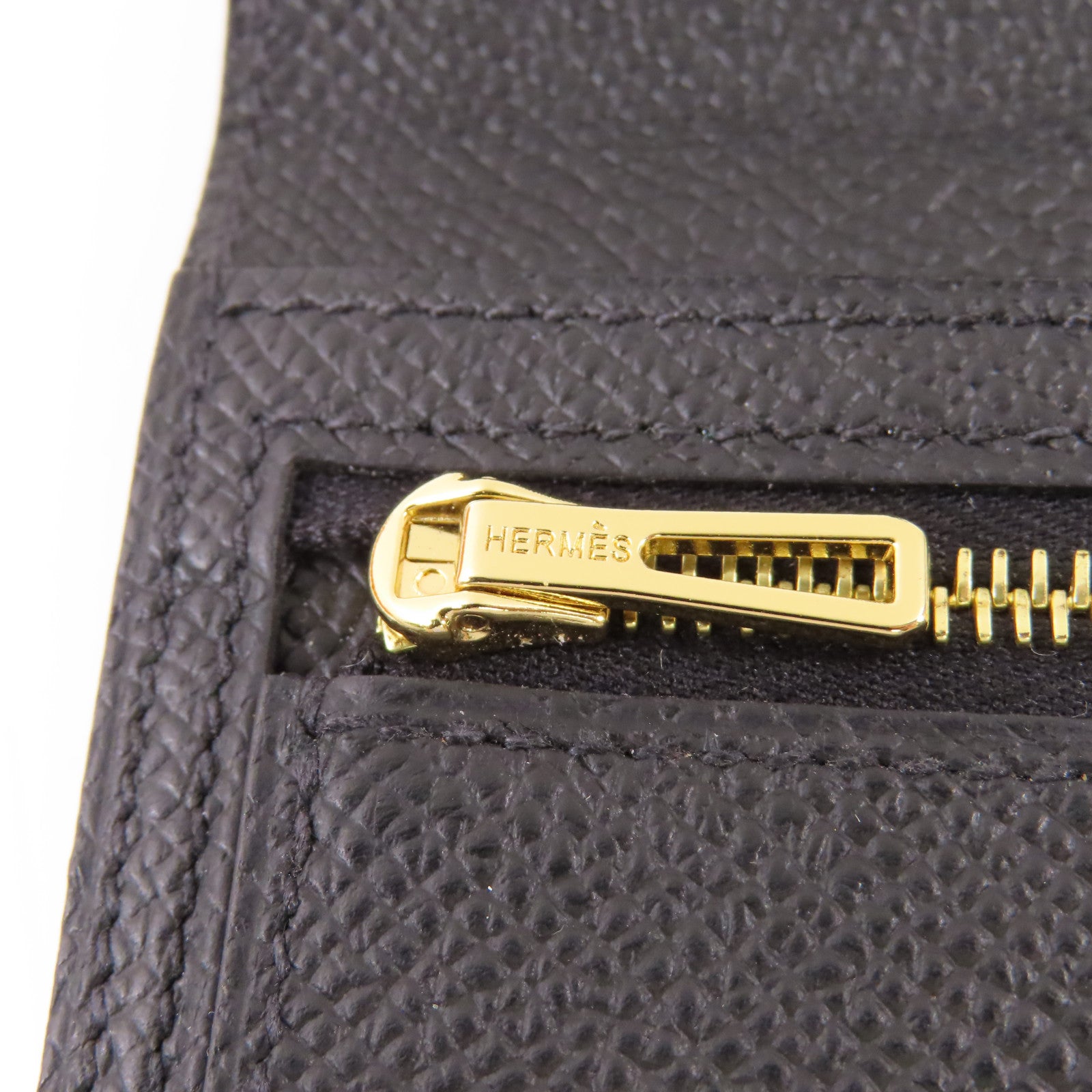 HERMES Epsom皮革Bearn Compact Wallet金扣錢包Noir