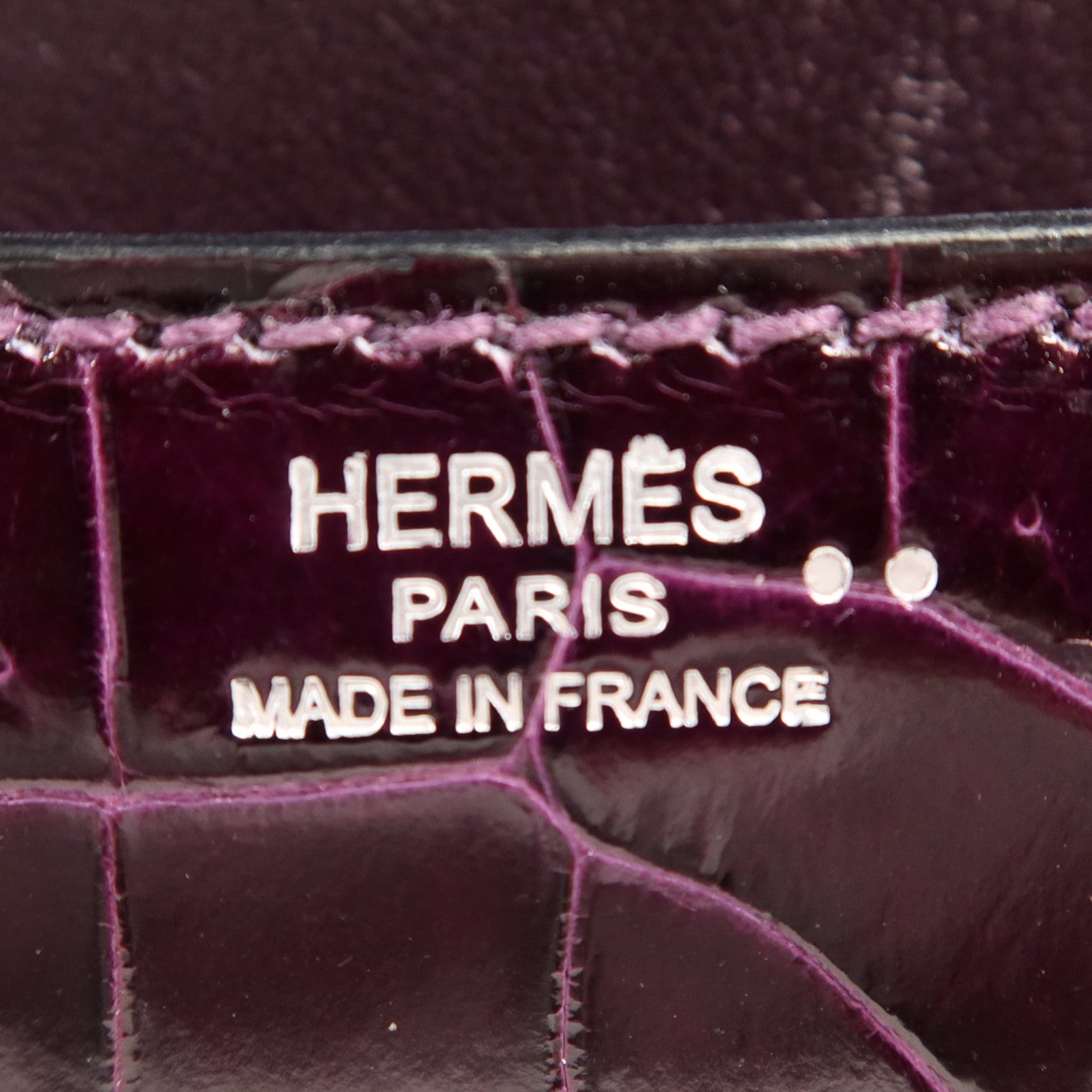 HERMES 鱷魚皮革Constance Elan銀扣肩背袋Amethyst