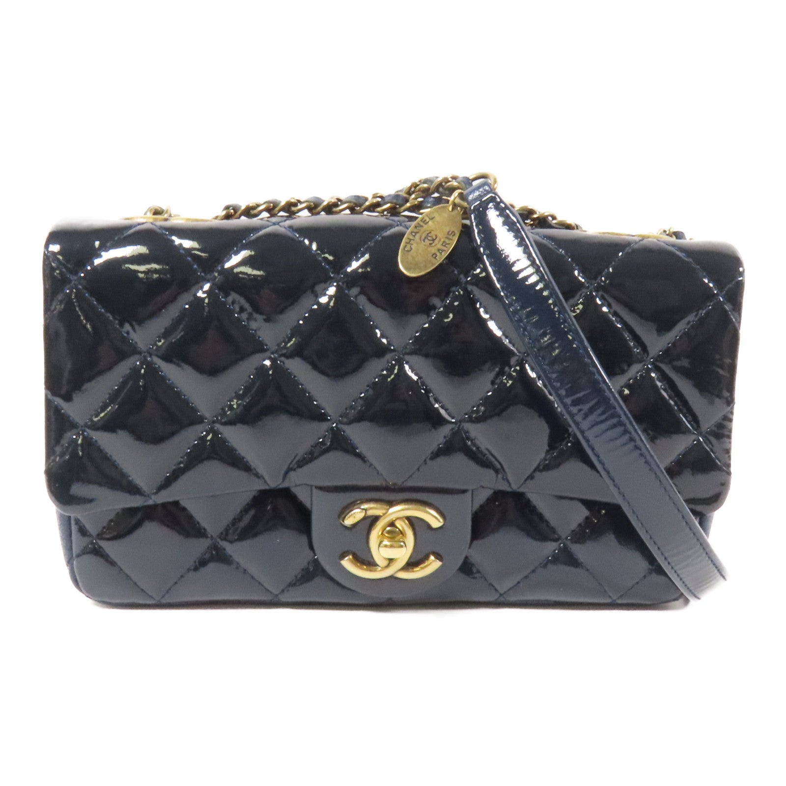 CHANEL 漆皮皮革Chain Shoulder金扣肩背袋