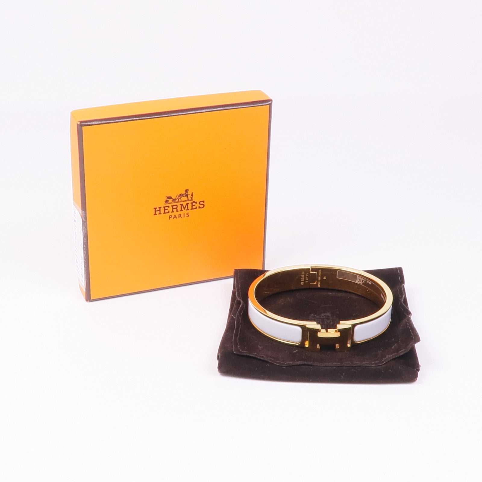 HERMES GHW Clic H Bracelet Bangle Meatl White