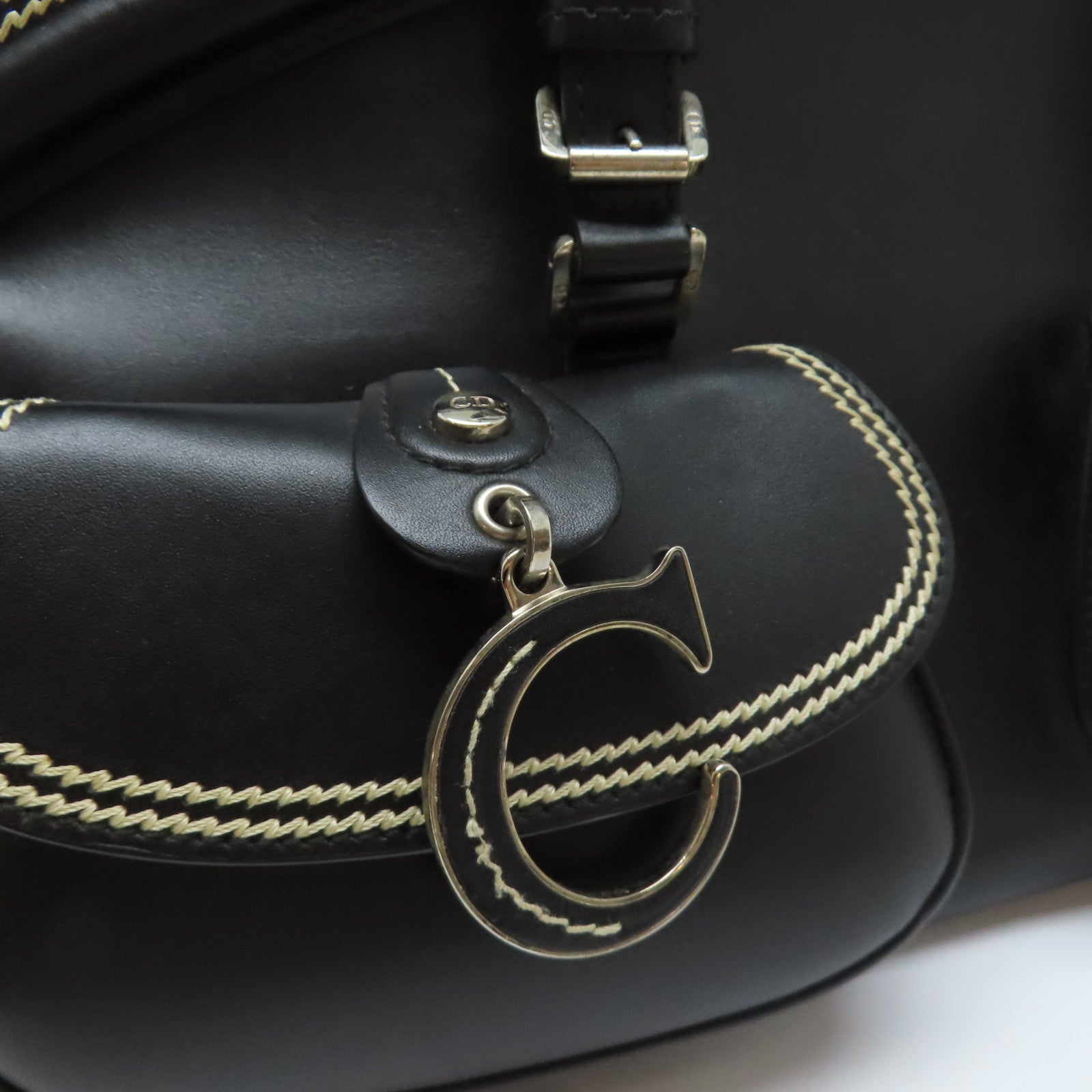 Dior 牛皮皮革Hand Bag銀扣手挽袋黑色