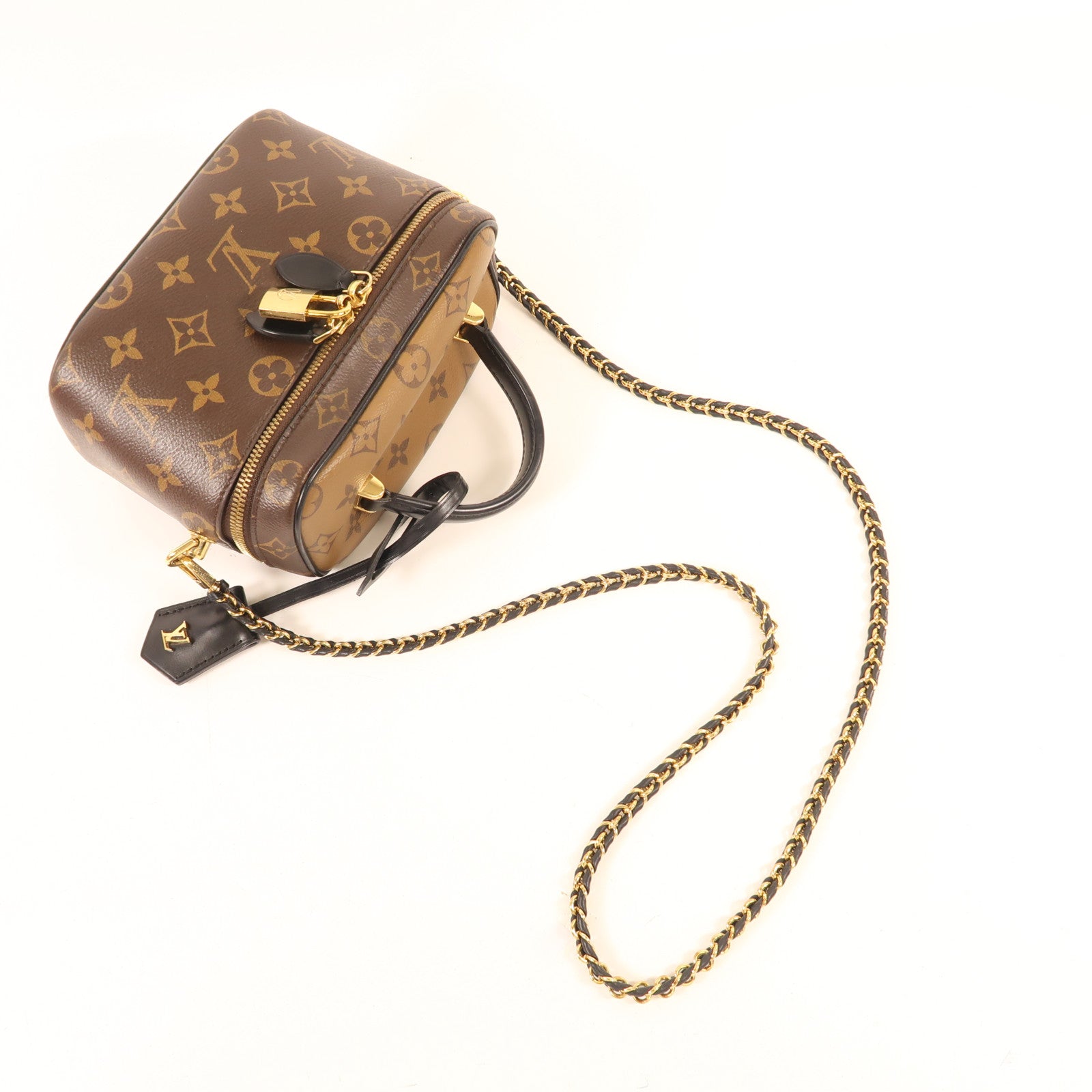 LOUIS VUITTON Monogram Reverse Vanity PM金扣手挽肩背兩用袋棕色