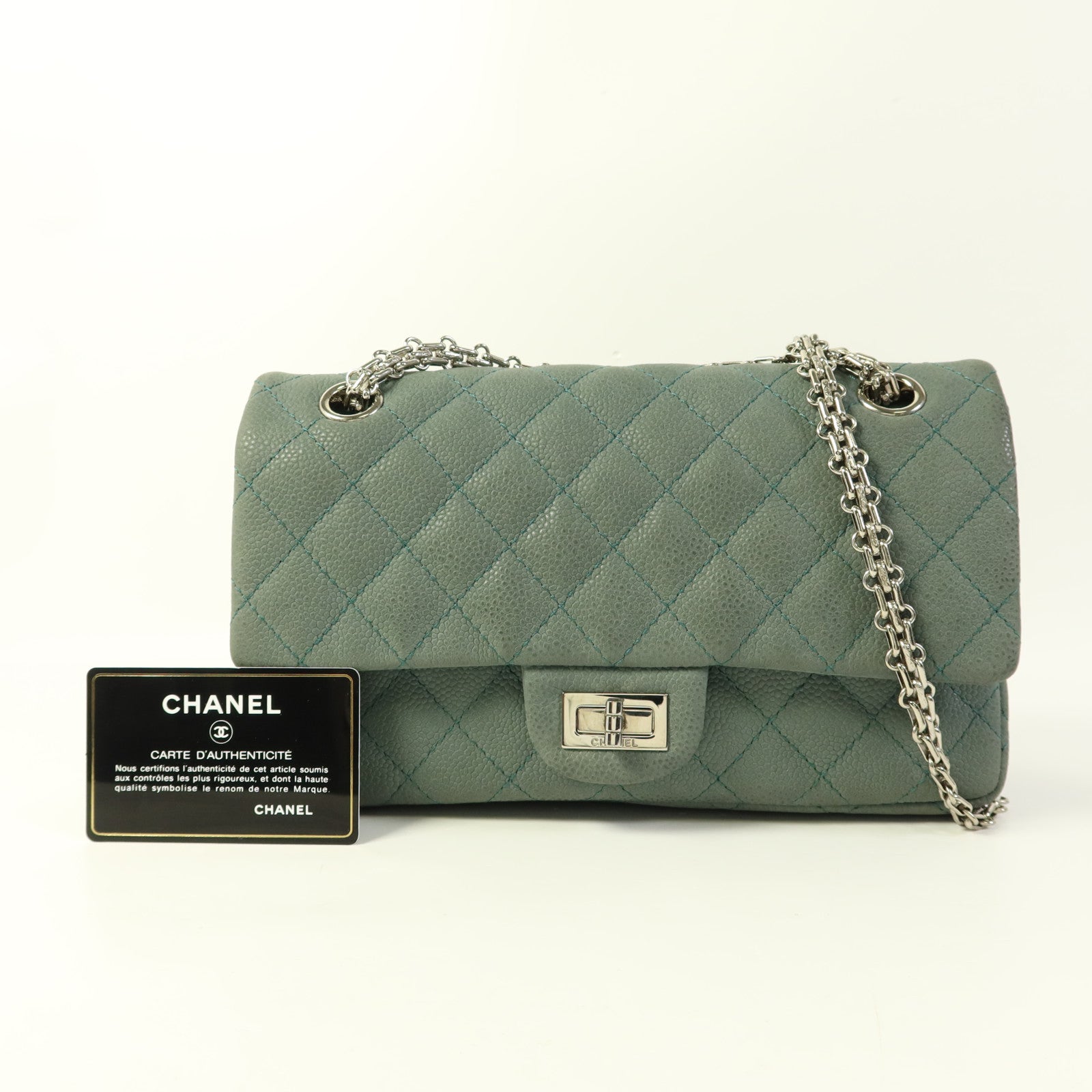 CHANEL 牛皮皮革2.55銀扣鏈帶肩背袋