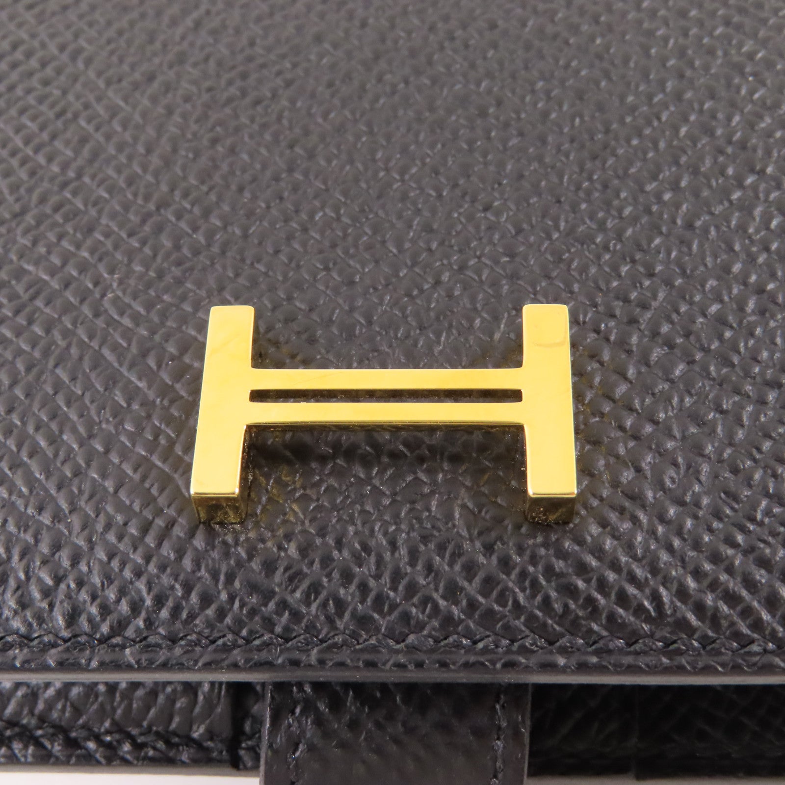 HERMES Epsom皮革Bearn Compact Wallet金扣錢包Noir