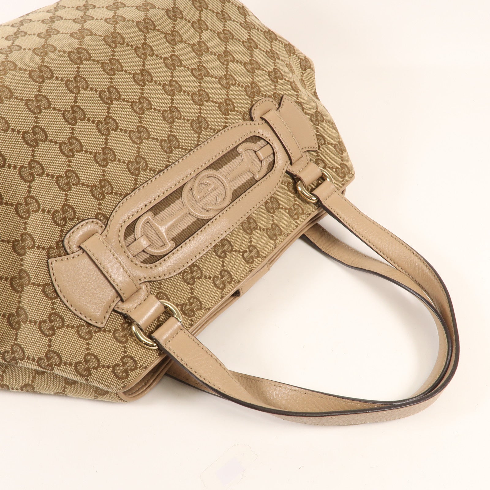 GUCCI 帆布GG Horsebit金扣肩背袋