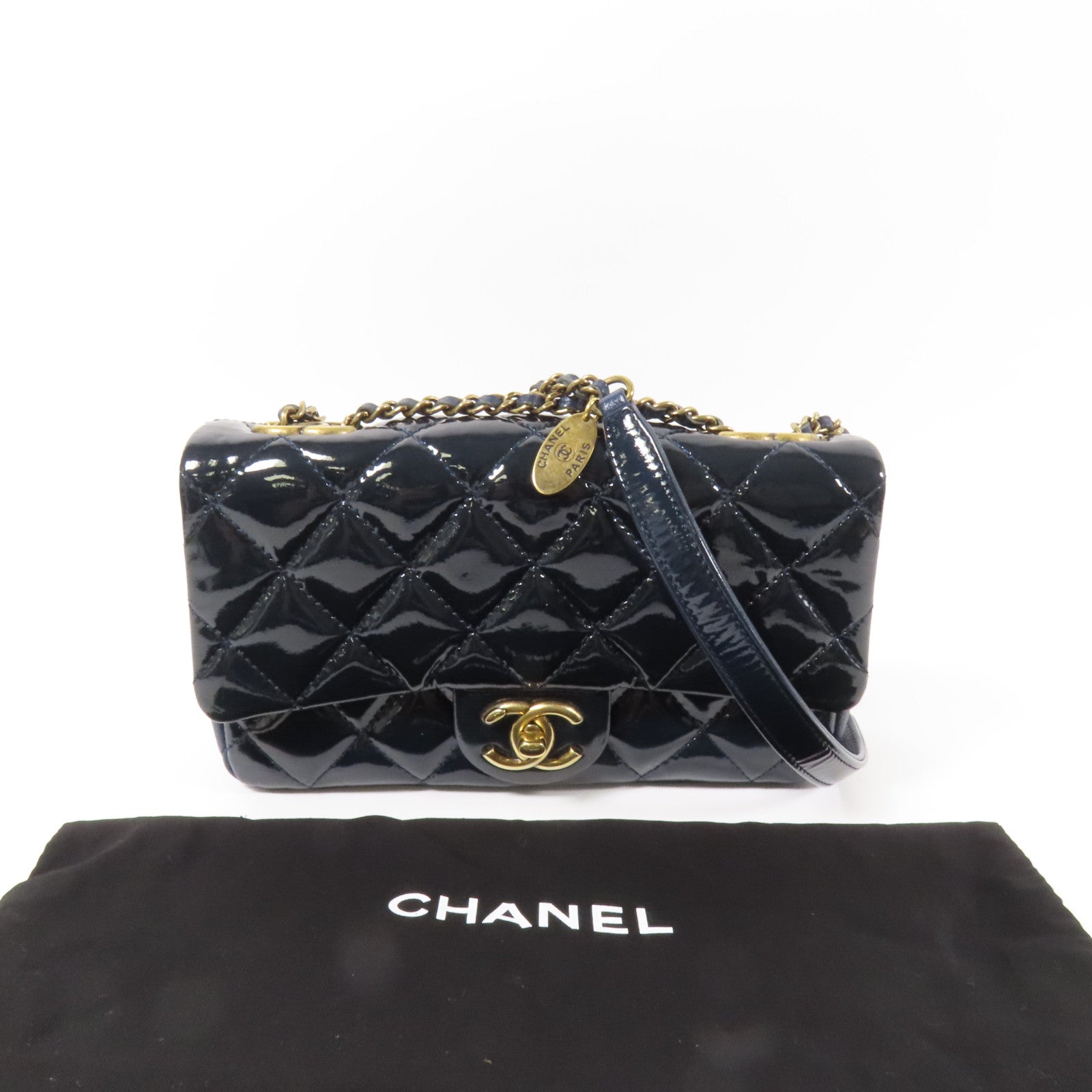 CHANEL 漆皮皮革Chain Shoulder金扣肩背袋