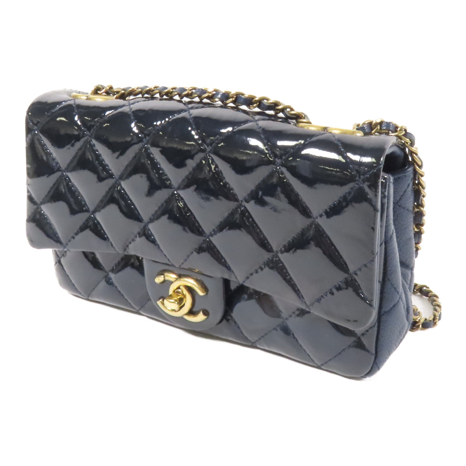 CHANEL 漆皮皮革Chain Shoulder金扣肩背袋