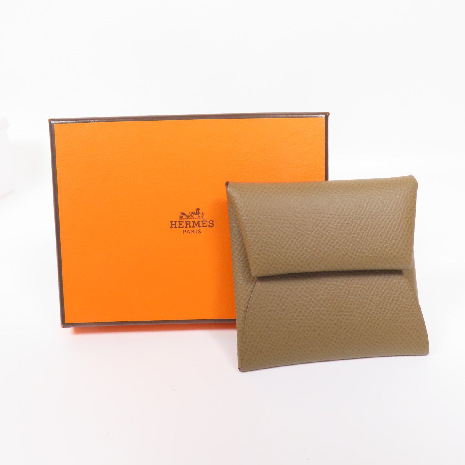 HERMES Epsom皮革Bastia銀扣零錢包Etoupe
